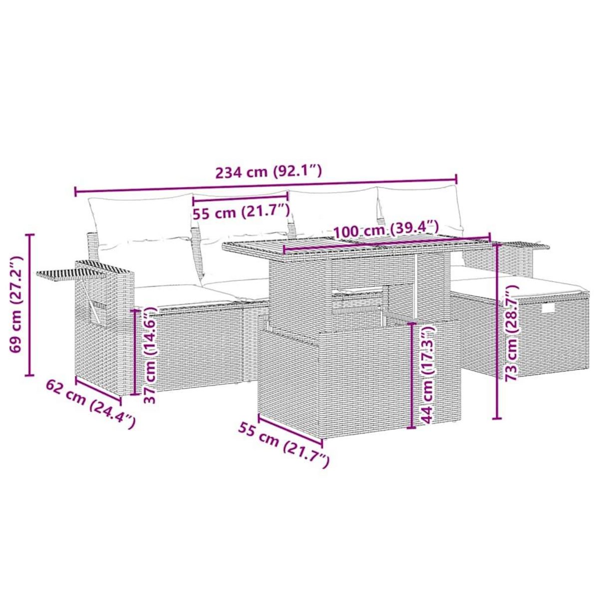 VIDAXL Salon de jardin avec coussins 6 pcs beige resine tressee