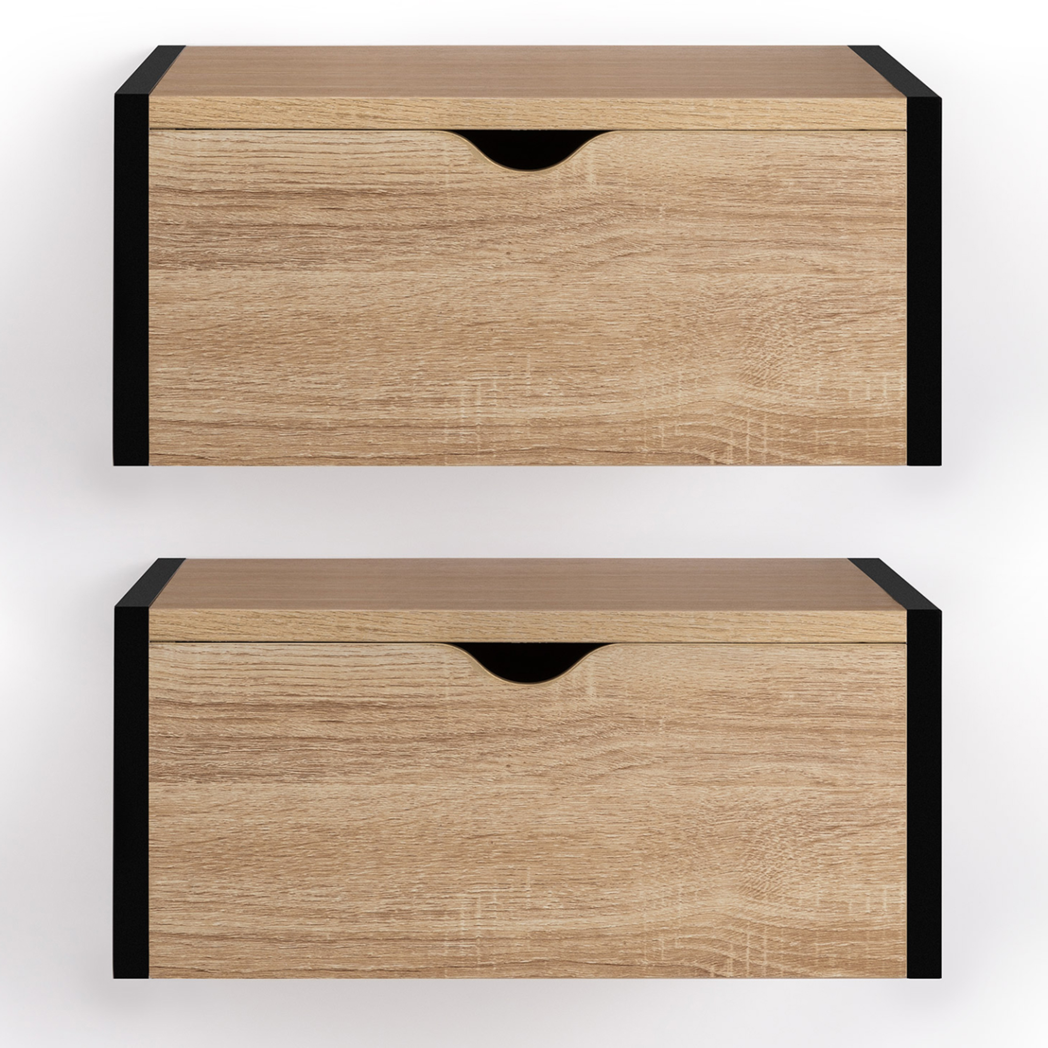 Voir la diapositive 3 : ID MARKET Lot de 2 tables de chevet murales detroit 1 tiroir étagère suspendue bois et métal noir design industriel