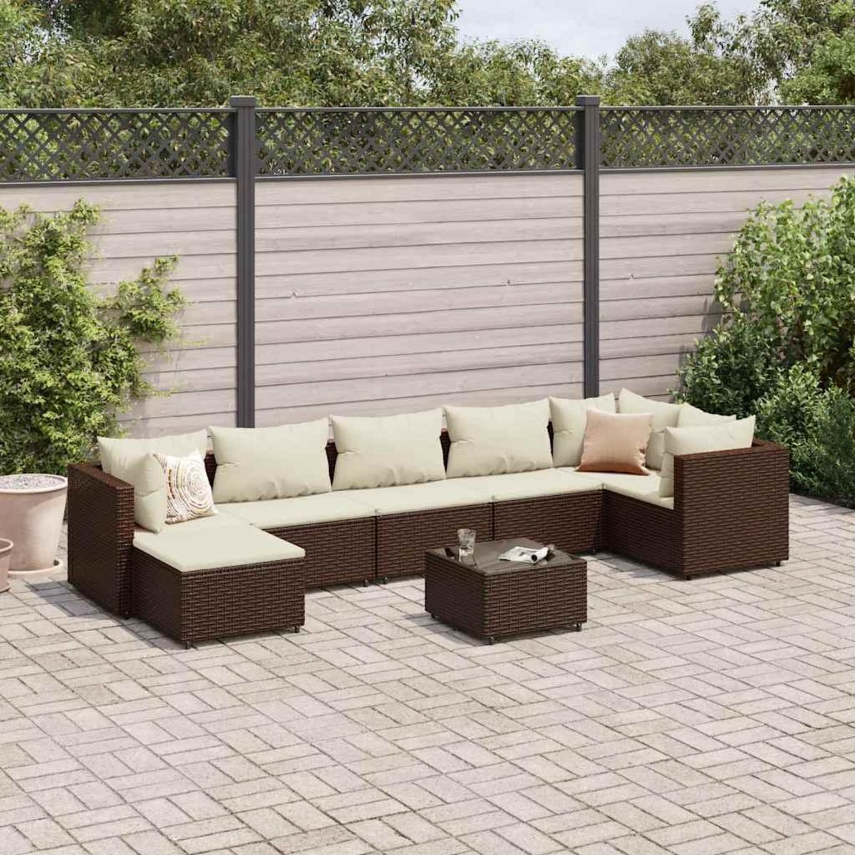 VIDAXL Salon de jardin avec coussins 8 pcs marron resine tressee