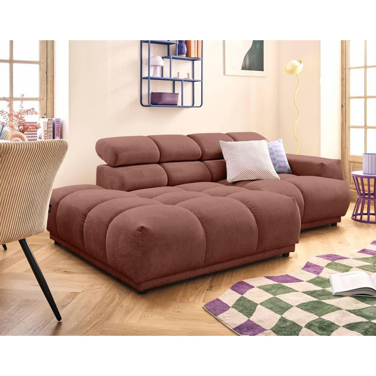 LISA DESIGN Matera - canapé d'angle gauche 3 places avec têtières réglables en tissu texturé