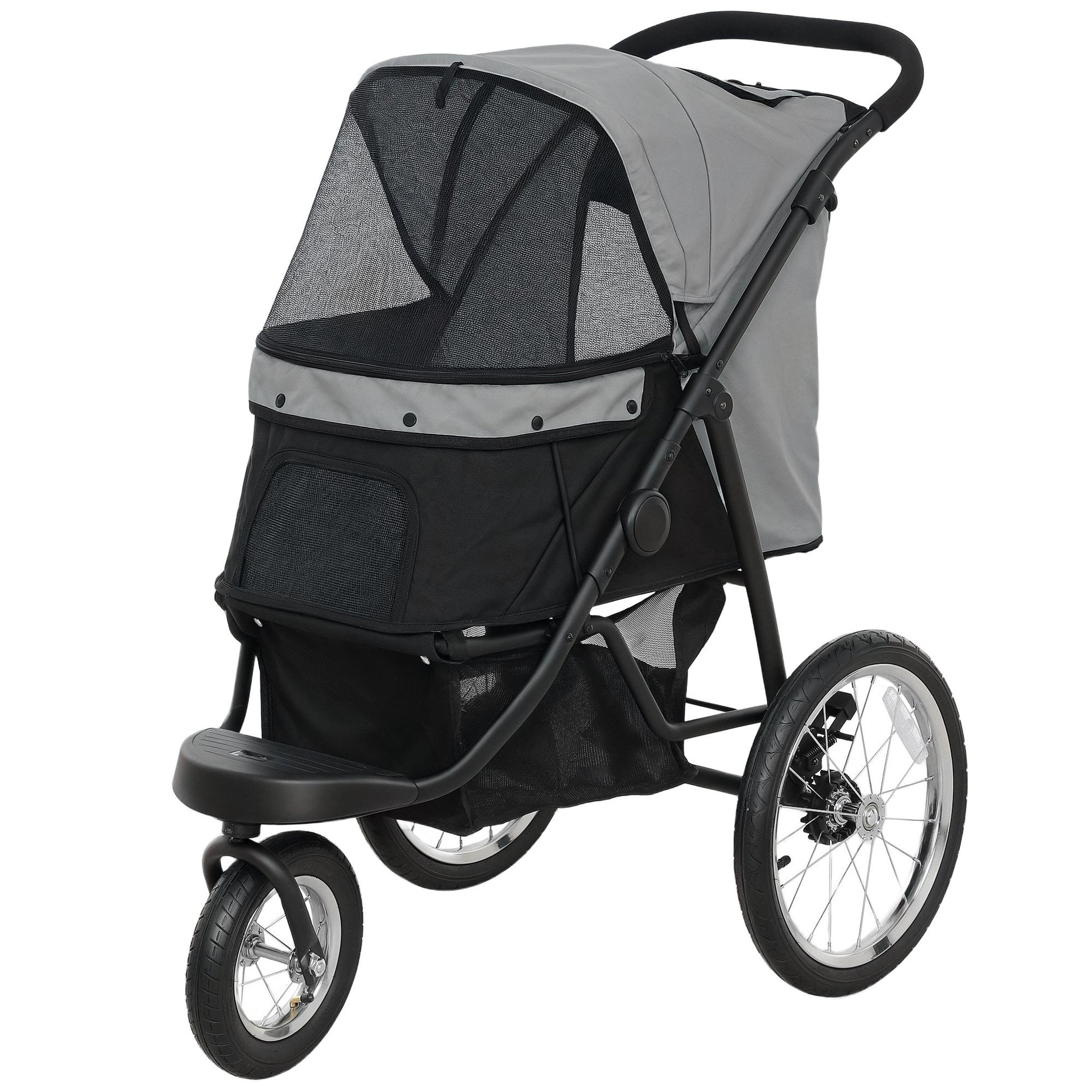PAWHUT Poussette jogger pour chien pliable en un clic - panier de rangement, coussin lavable, attache, auvent réglable - gris