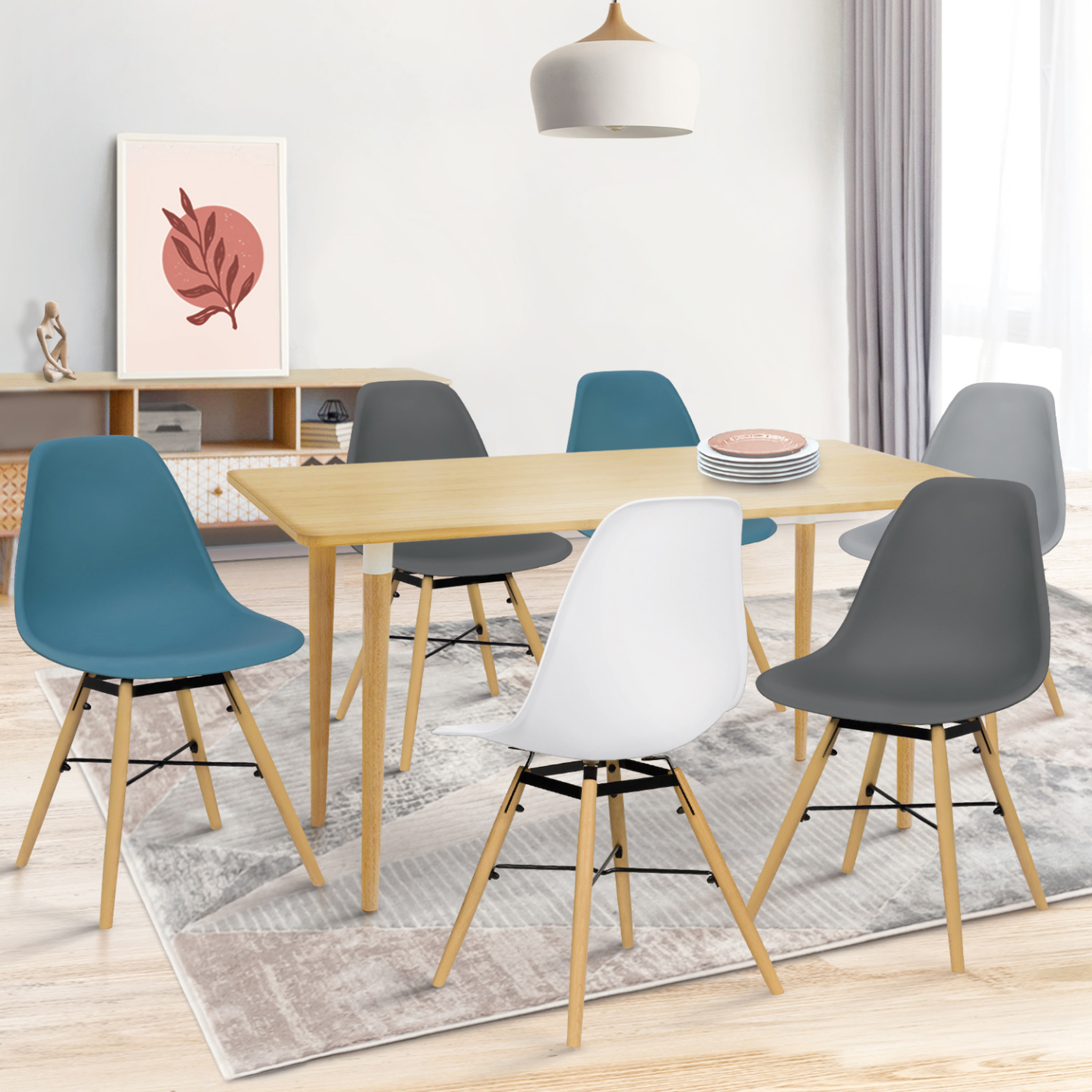 Voir la diapositive 2 : ID MARKET Lot de 6 chaises sandra mix color blanc, gris clair, gris foncé x2, bleu canard x2
