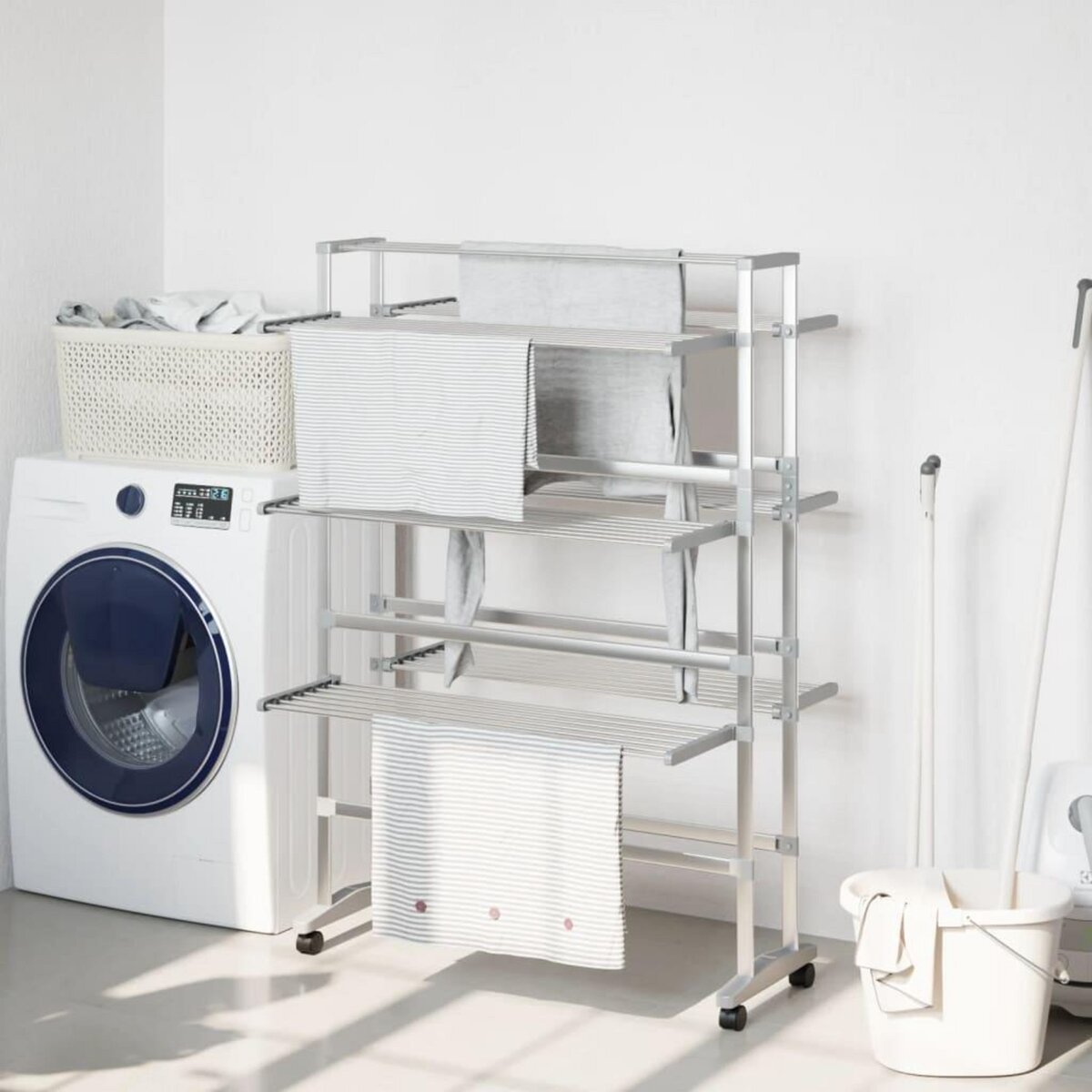 VIDAXL Sechoir a linge avec roues 89x64x129 cm aluminium