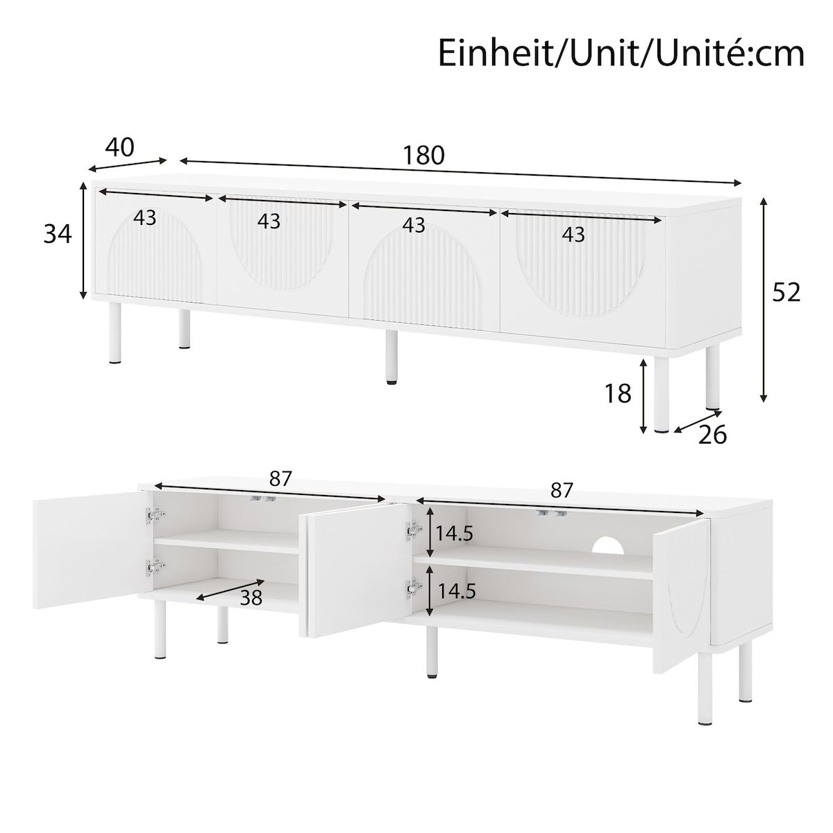 MERAX Meuble tv blanc 180cm mdf et panneau de particules