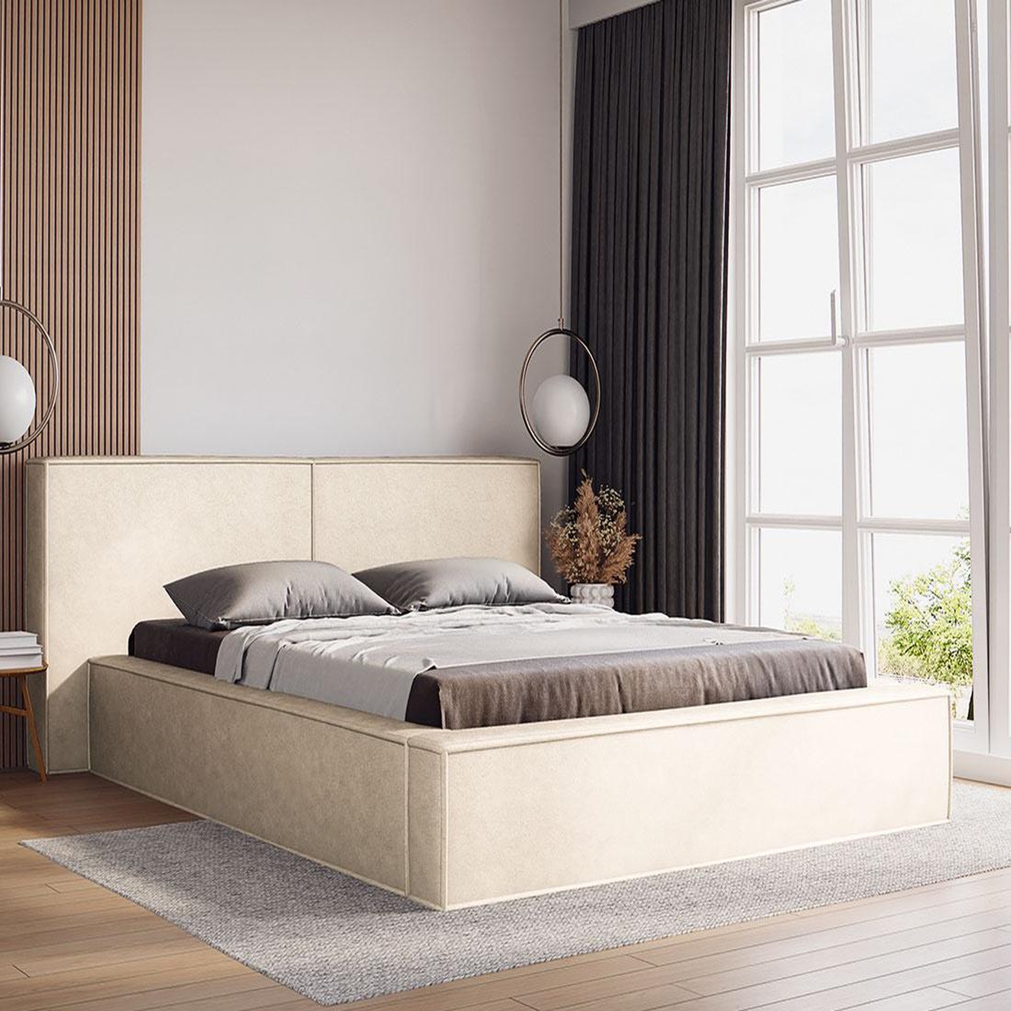 BEST MOBILIER Eros - lit coffre - 160x200 cm - sommier inclus - en velours. Coloris disponibles : Beige, Gris, Noir