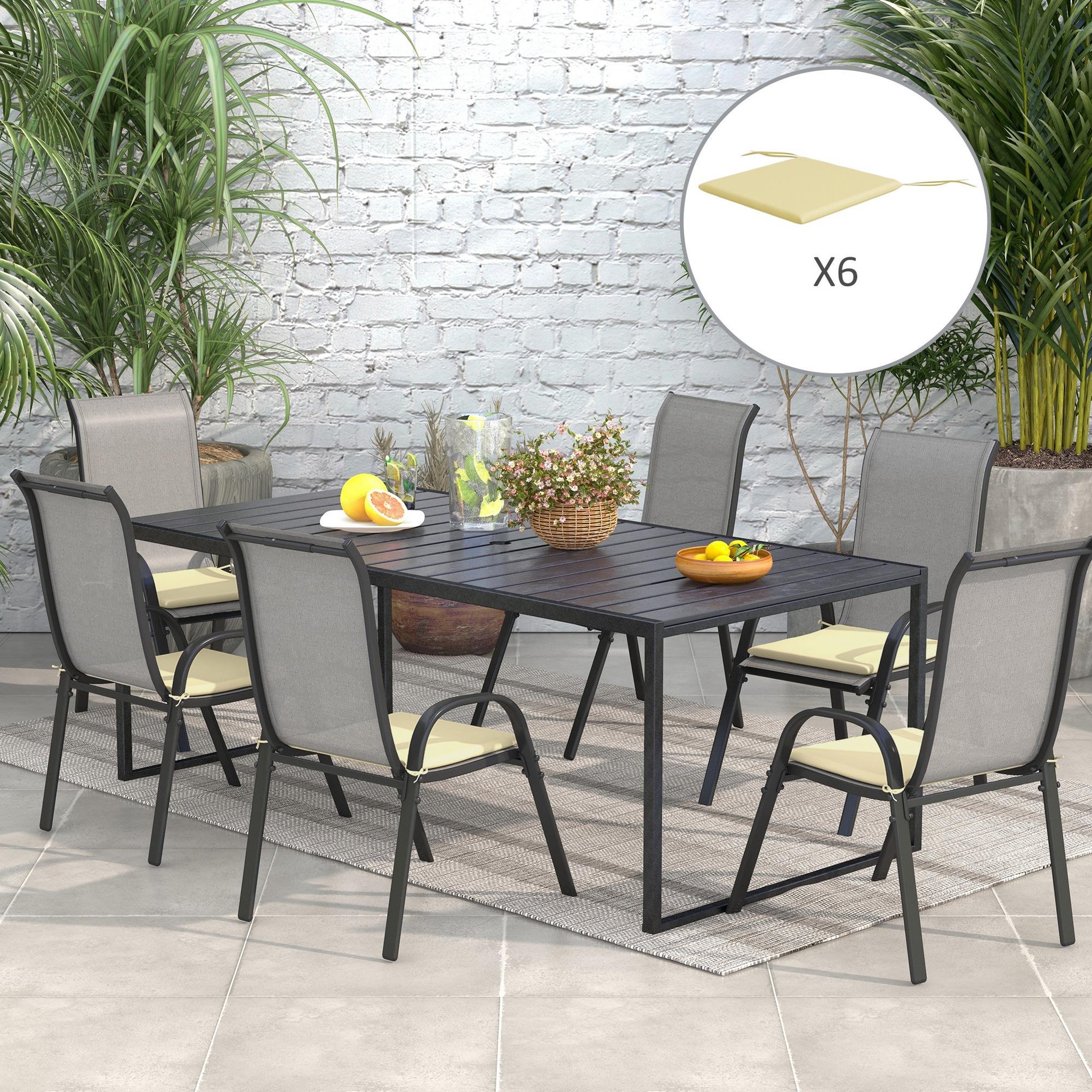 Voir la diapositive 2 : OUTSUNNY Lot de 6 coussins de chaises de jardin polyester beige