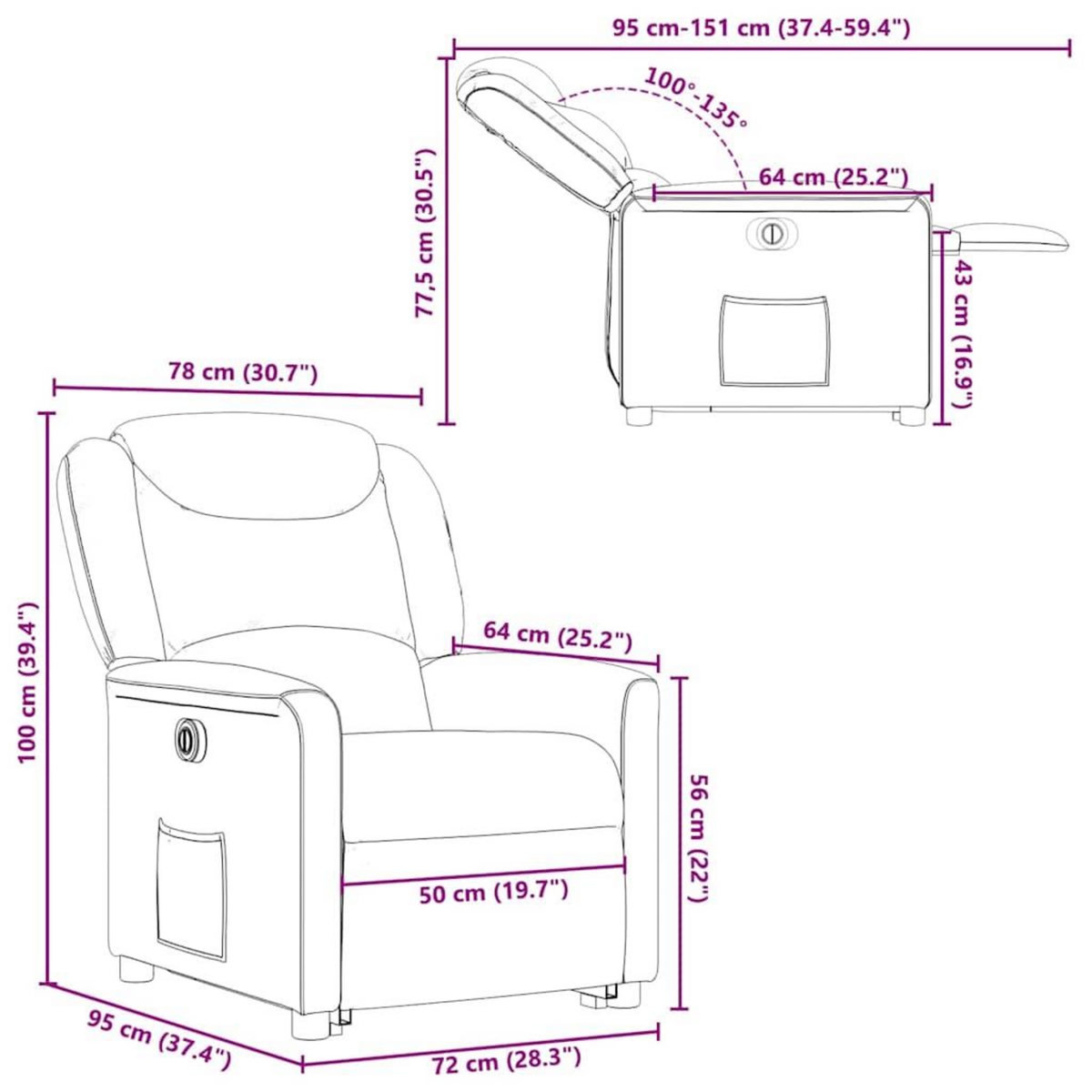 VIDAXL Fauteuil inclinable electrique noir tissu