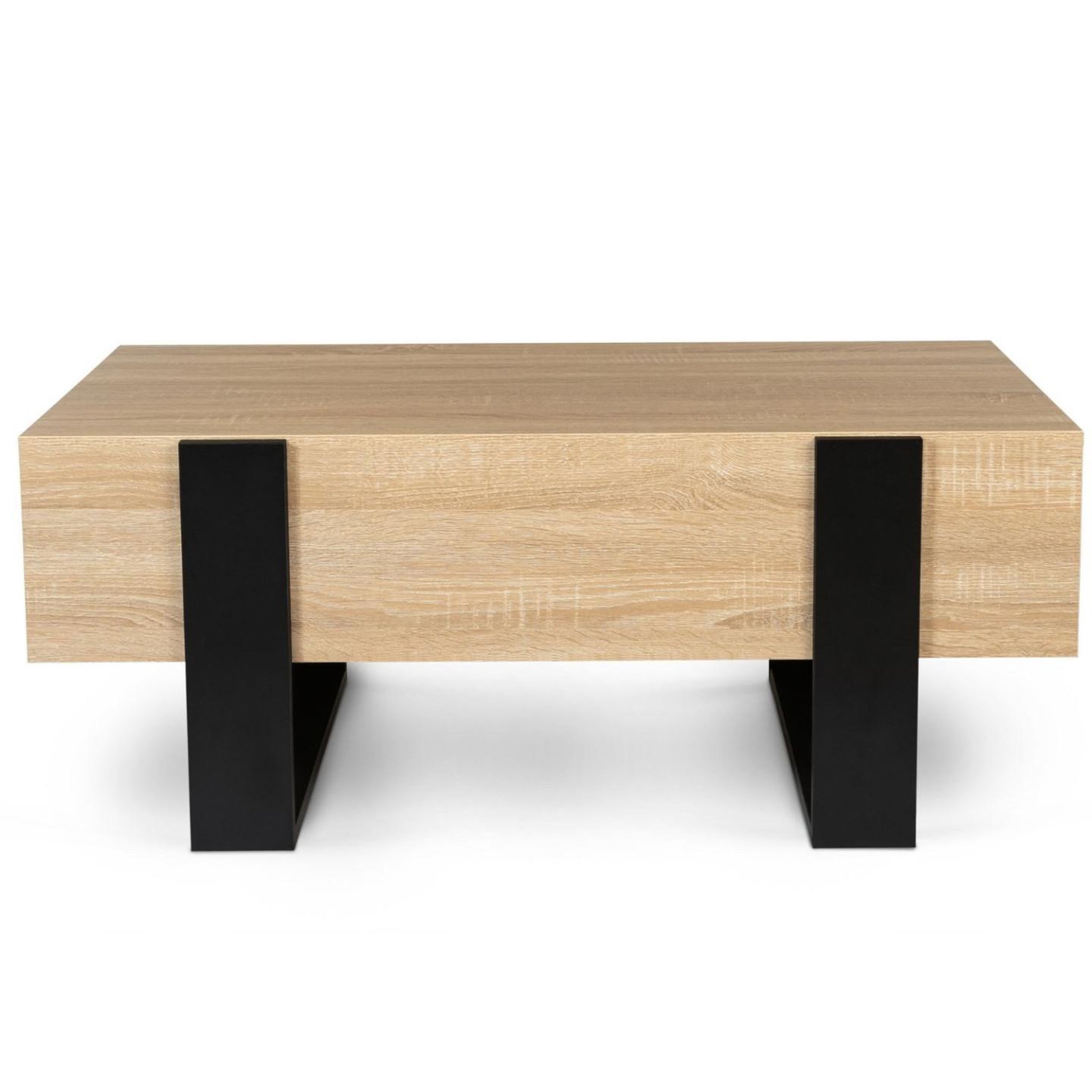 Voir la diapositive 3 : ID MARKET Table basse rectangulaire phoenix avec tiroirs 100 cm bois et noir