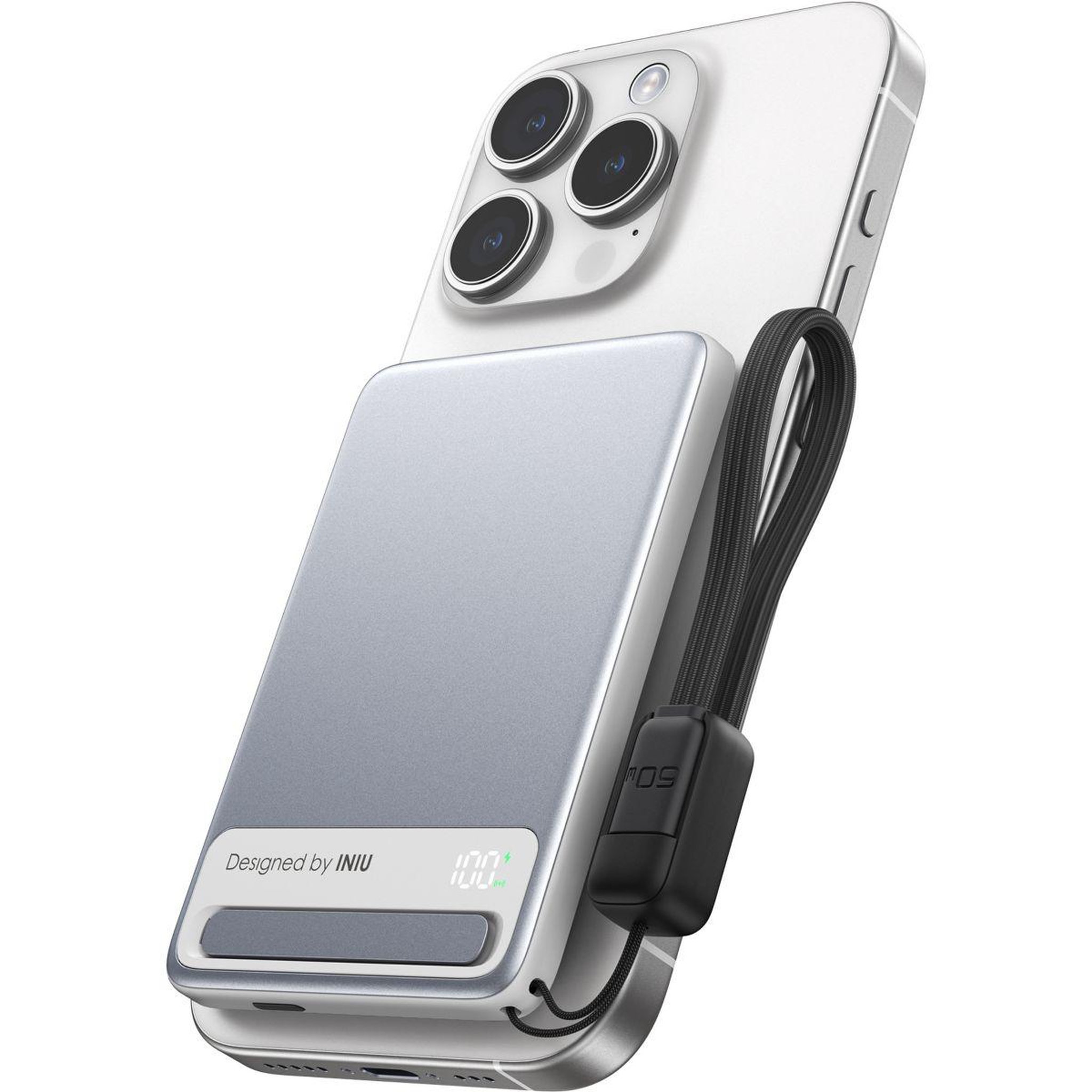 Voir la diapositive 3 : INIU Batterie externe 5 000 mAh MagPro slim blanc