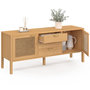 Voir la diapositive 4 : ID MARKET Buffet bas 140 cm EDHEN 2 portes et 3 tiroirs bois et cannage
