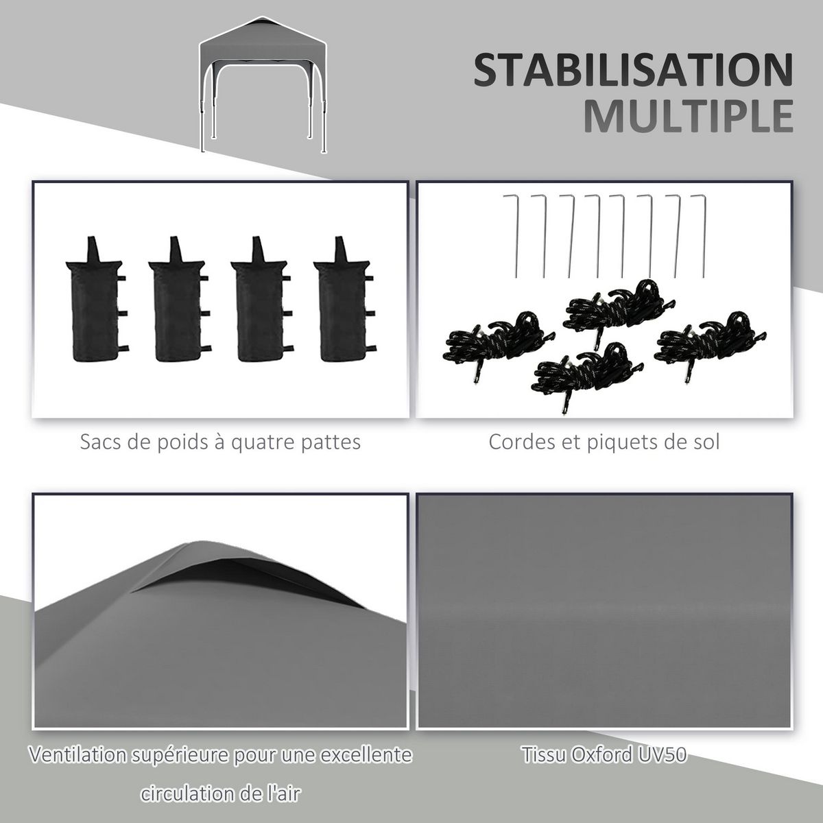 OUTSUNNY Tonnelle barnum automatique pop-up dim. 2,53L x 2,53l x 2,68H m hauteur réglable nombreux accessoires inclus acier oxford gris