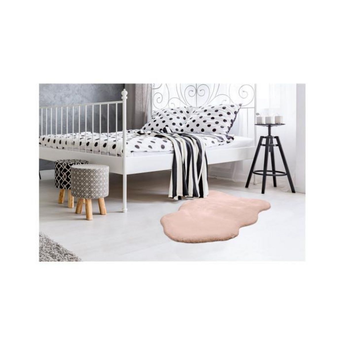 Paris Prix Tapis Uni Doux Poils Longs  Rabbit  60x90cm Crème