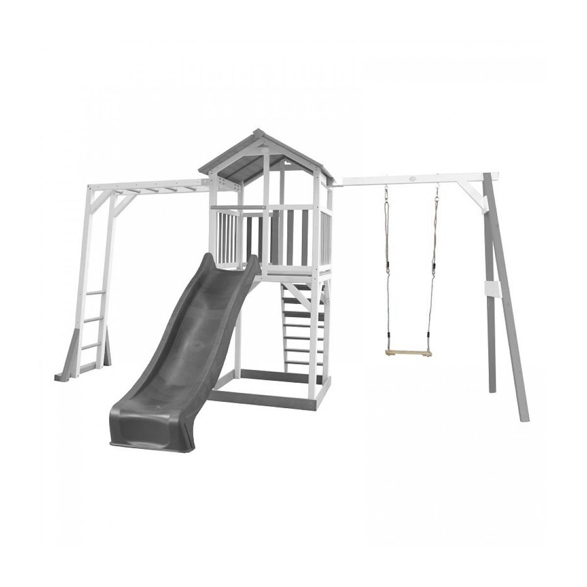 Axi House AXI Structure de jeu Beach Tower Blanc Gris  avec cadre d'escalade balancoire et toboggan Gris