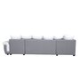 Canapé d'angle panoramique convertible réversible  CAPRI 6 places, avec coffre de rangement, tissu gris clair/blanc