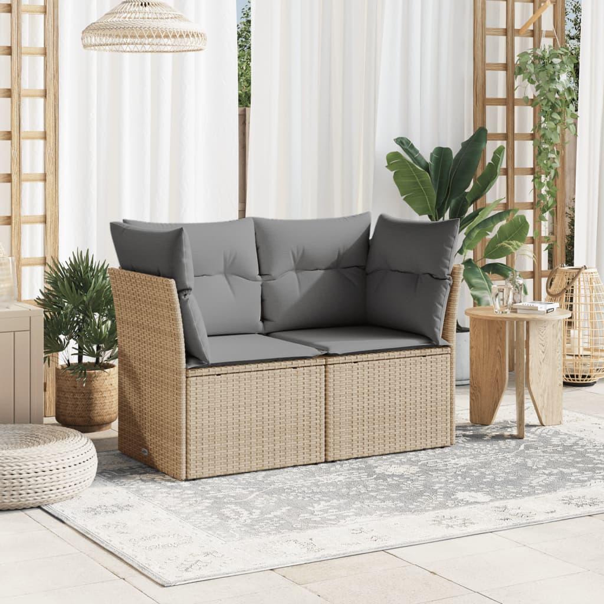 Voir la diapositive 3 : VIDAXL Canape de jardin avec coussins 2 places beige resine tressee