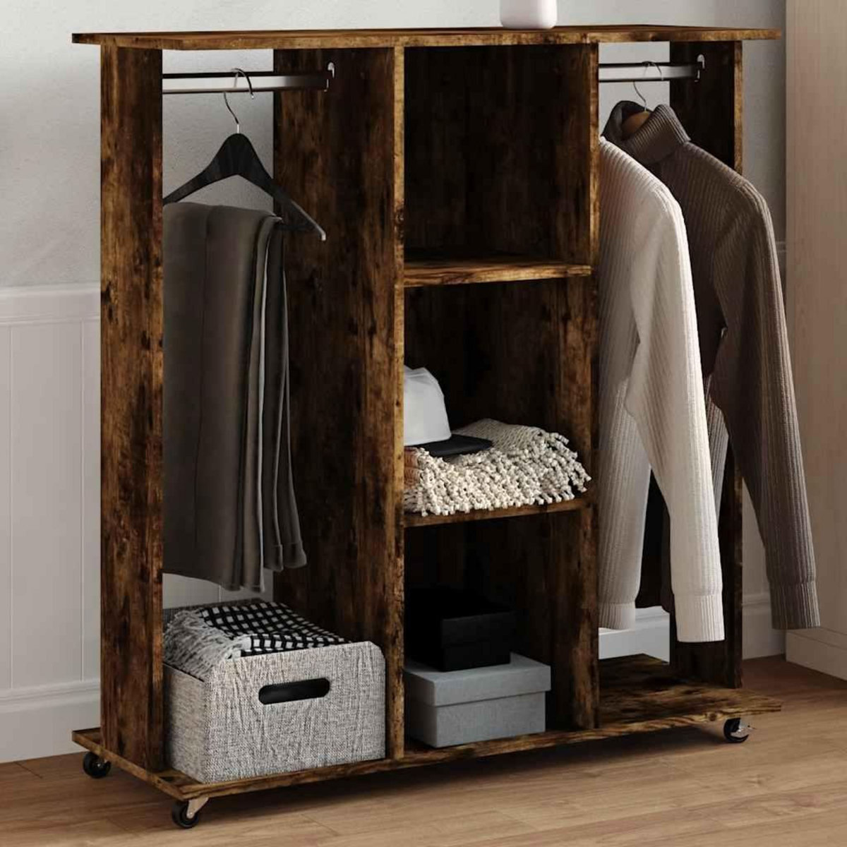 VIDAXL Garde-robe avec roues chene fume 102x38x110cm bois d'ingenierie