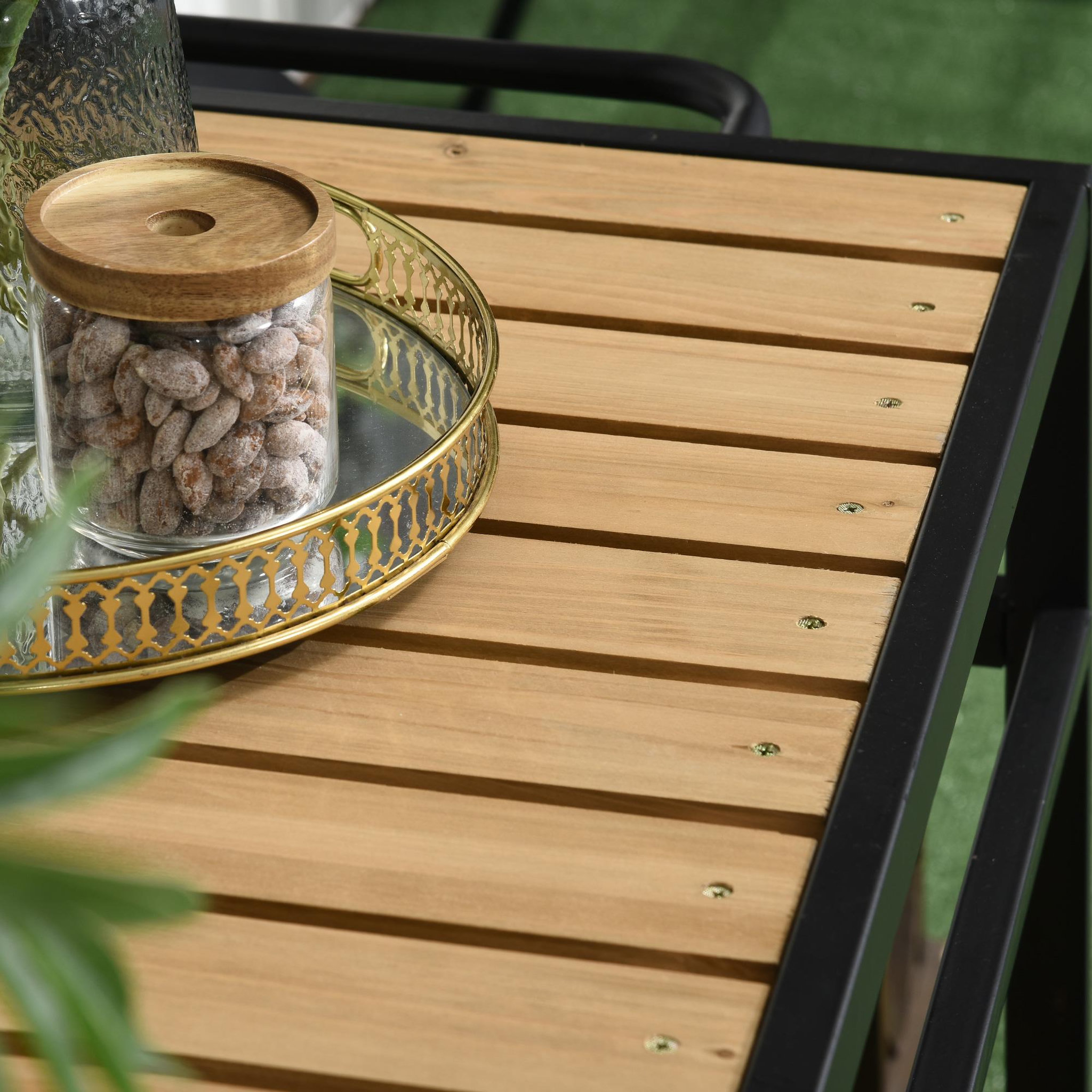 Voir la diapositive 4 : OUTSUNNY Desserte de jardin chariot pour plancha barbecue en bois et métal avec 2 étagères et 3 crochets - 107 x 65 x 80 cm noir naturel