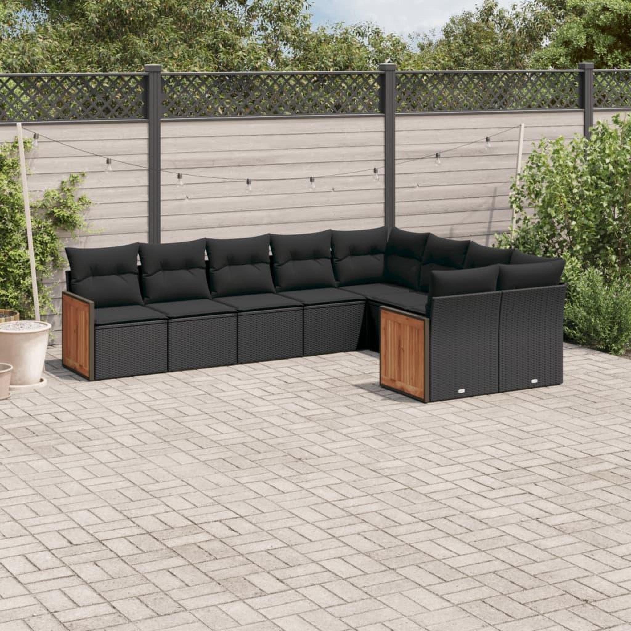 VIDAXL Salon de jardin 9 pcs avec coussins noir resine tressee