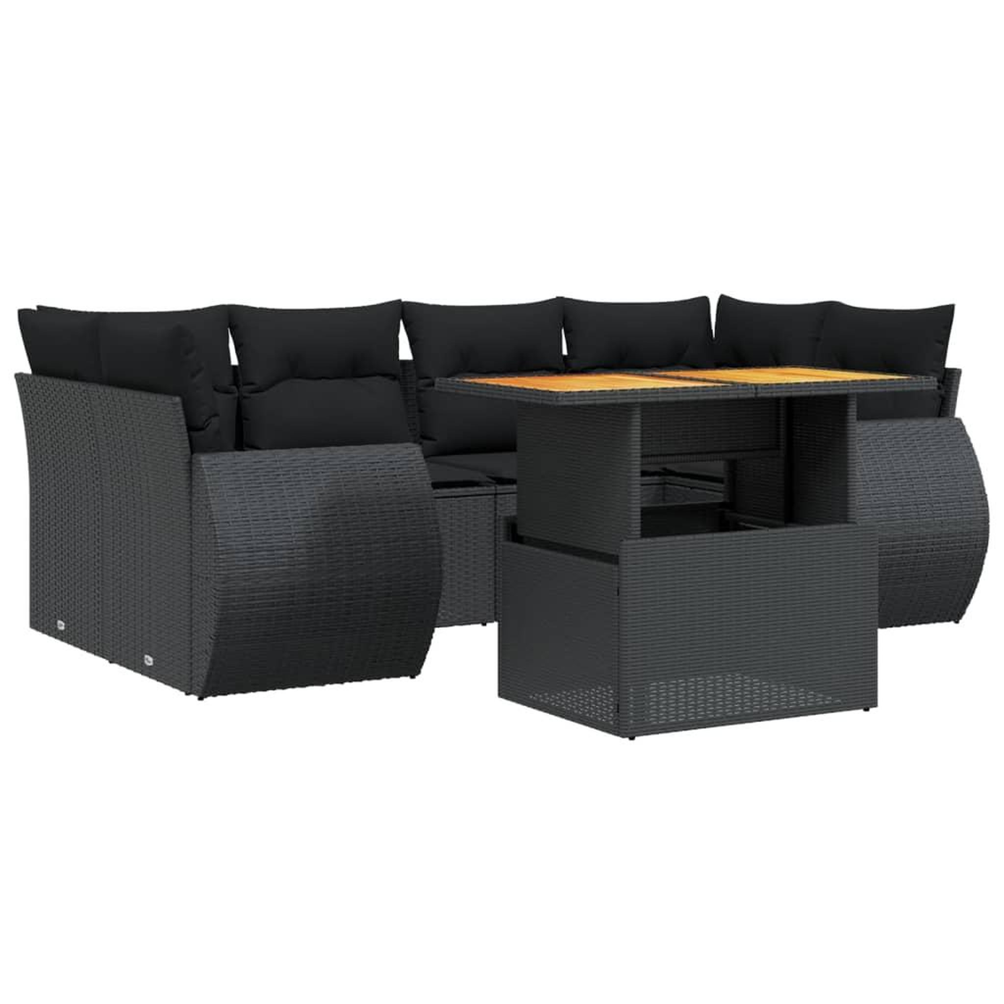 Voir la diapositive 4 : VIDAXL Salon de jardin 7 pcs avec coussins noir resine tressee