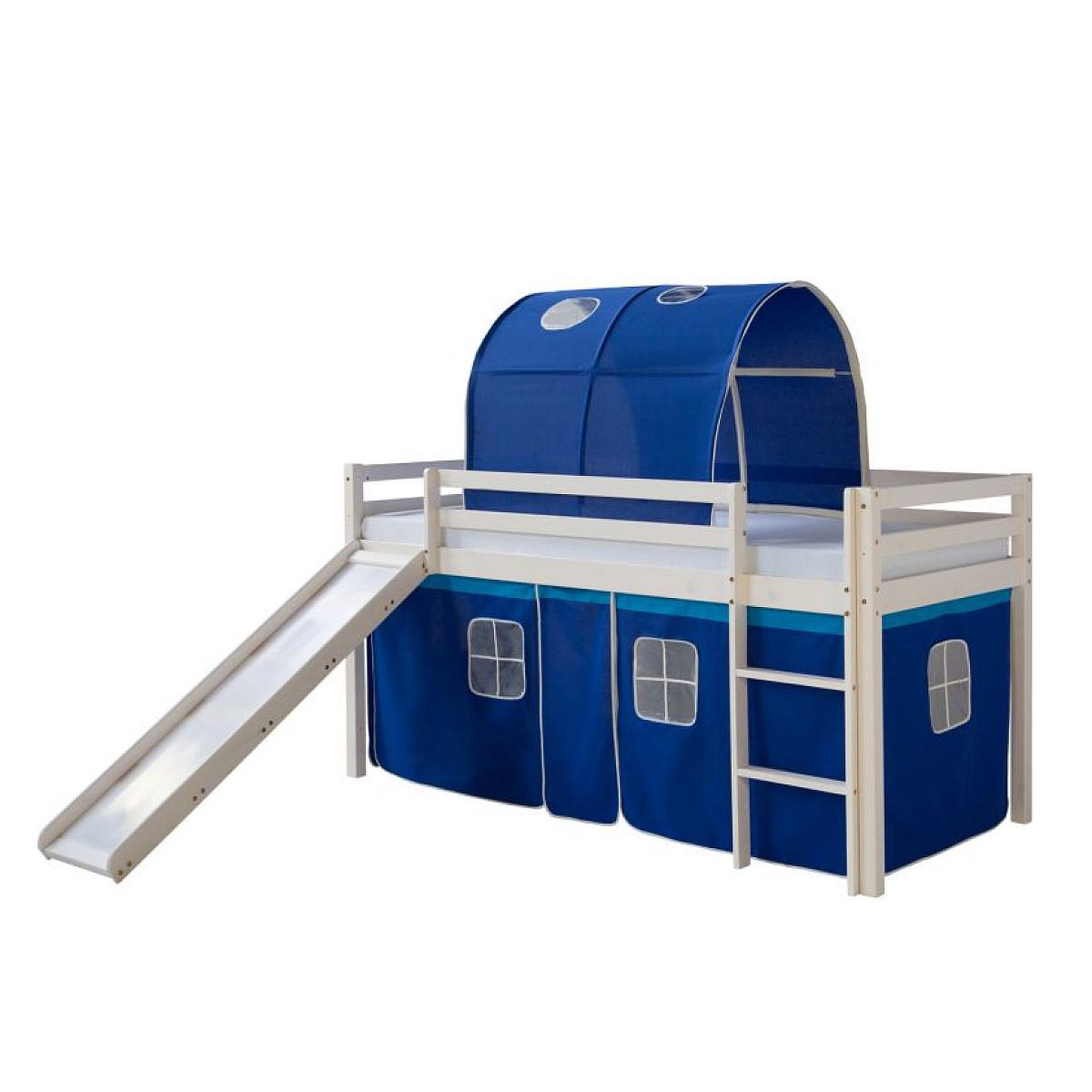 HomeStyle4U Lit bleu mi-haut avec matelas 90x200 cm tunnel
