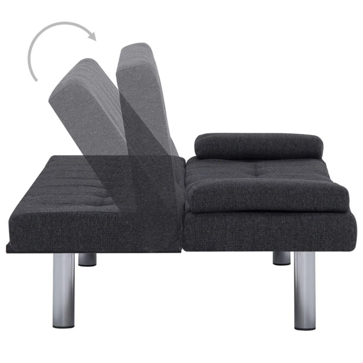 VIDAXL Canape-lit avec deux oreillers gris fonce polyester