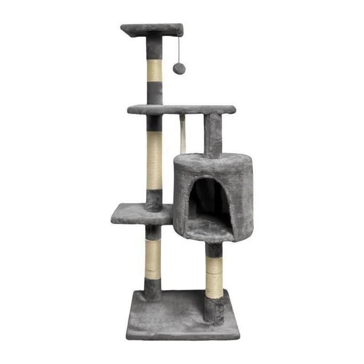 PALOMAR Arbre a chat - 40 x 40 x 110 cm - PALOMA - Gris foncé - 3 plateformes, 1 corde, 1 niche , poteaux a griffer