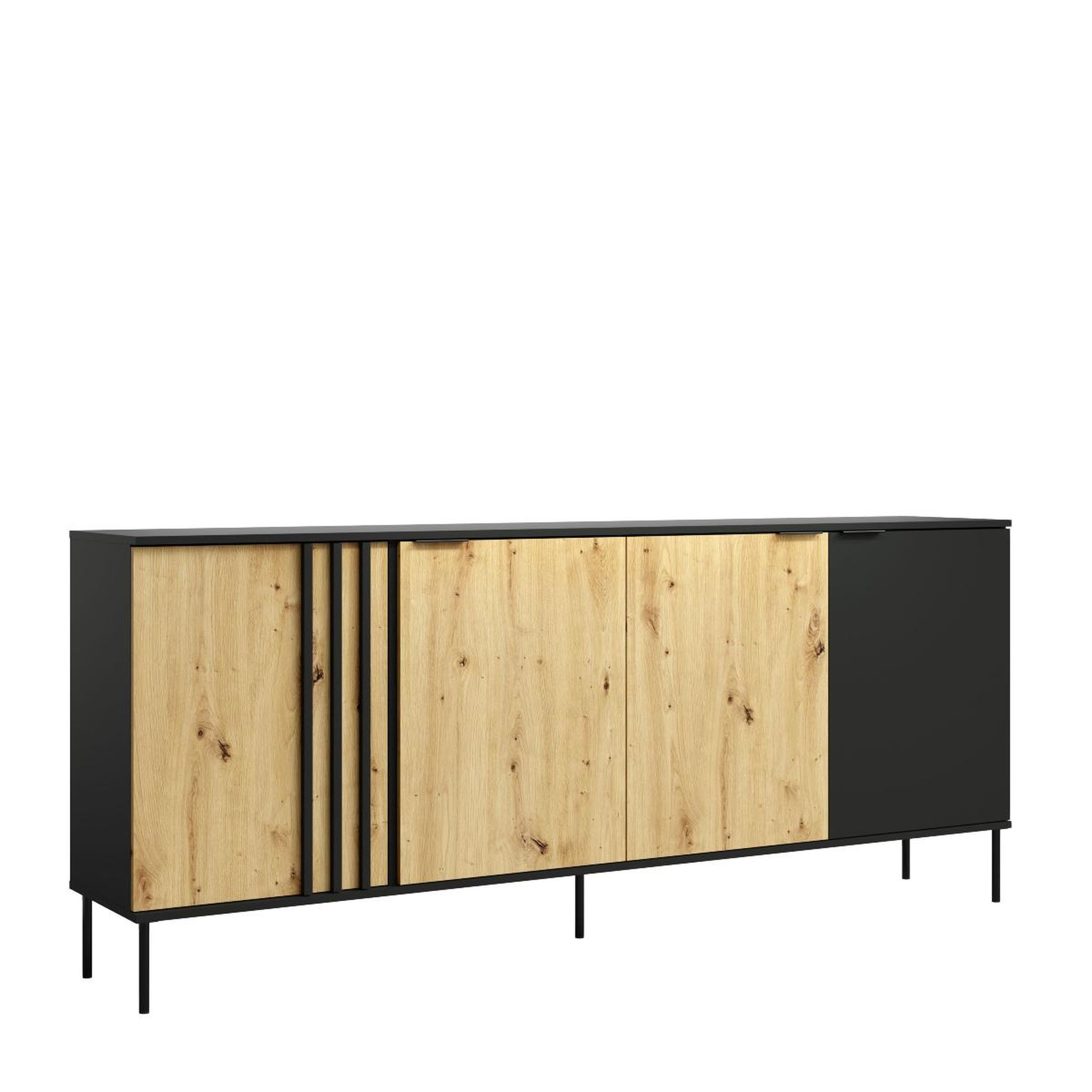 JLC KREATION Buffet bas moderne 4 portes noir et bois irina
