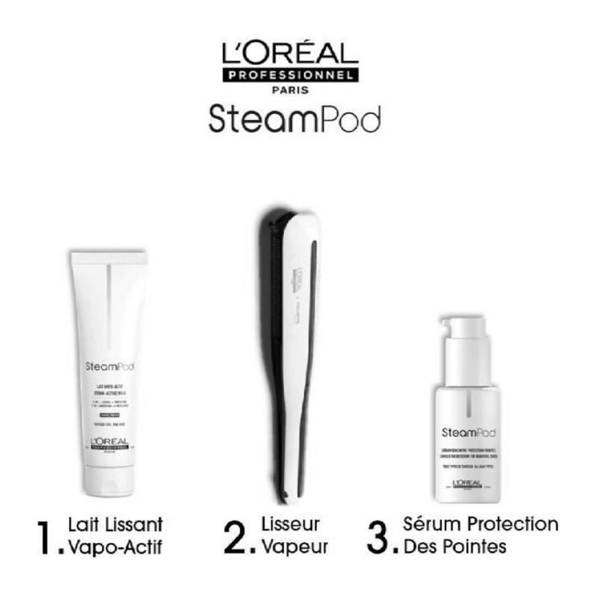 L'OREAL PROFESSIONNEL Pack Steampod 3.0 - L'Oréal Professionnel - UFR10011 - Lisseur vapeur professionnel 2 en 1 - Sérum - Soin vapo-activé - Blanc