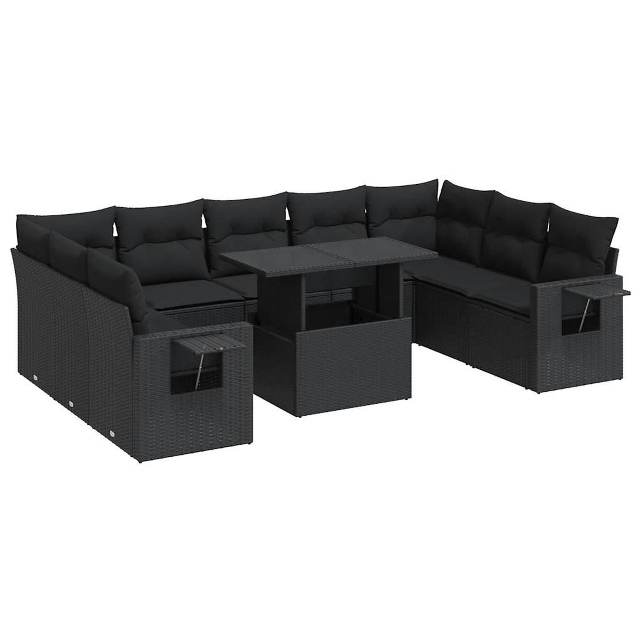 Voir la diapositive 2 : VIDAXL Salon de jardin 10 pcs avec coussins noir resine tressee
