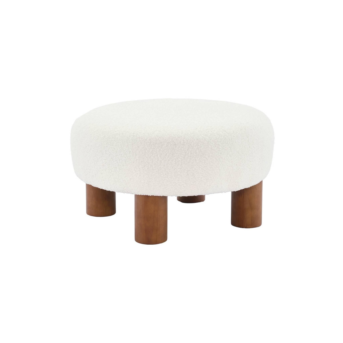 SWEEEK Tabouret pouf. pieds en bois d'hévéa et tissu bouclette. blanc