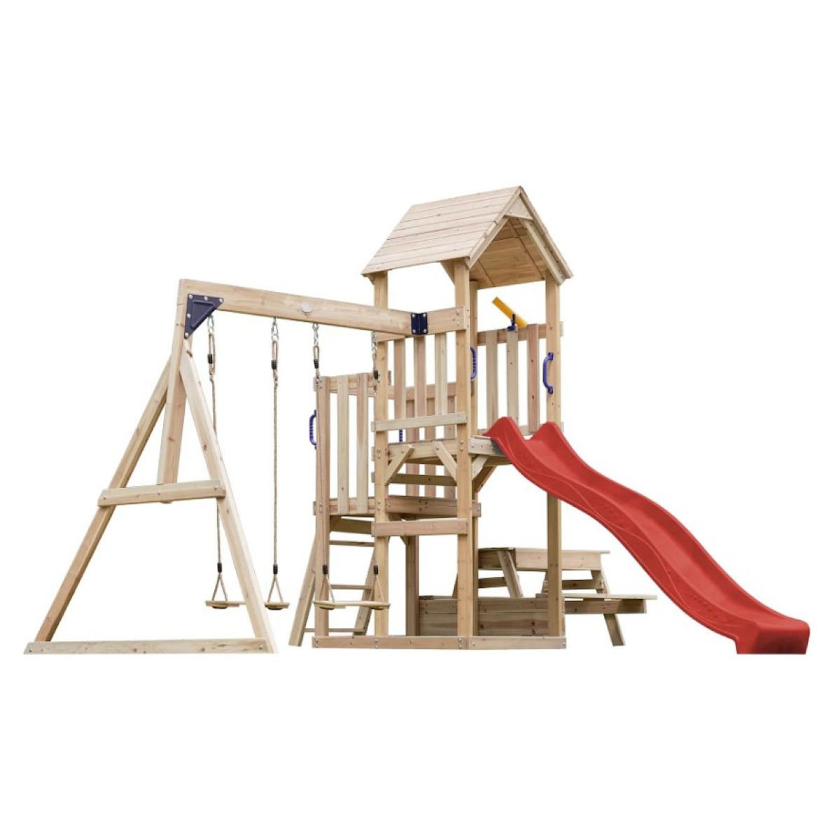 Axi House Portique Mette 2 balançoires + table toboggan rouge