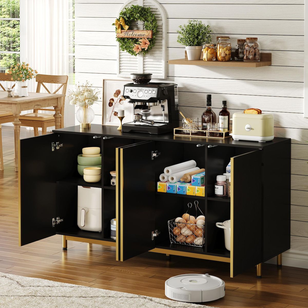 MERAX Buffet 4 porte(s) 0 tiroir(s) - 150 cm noir mdf