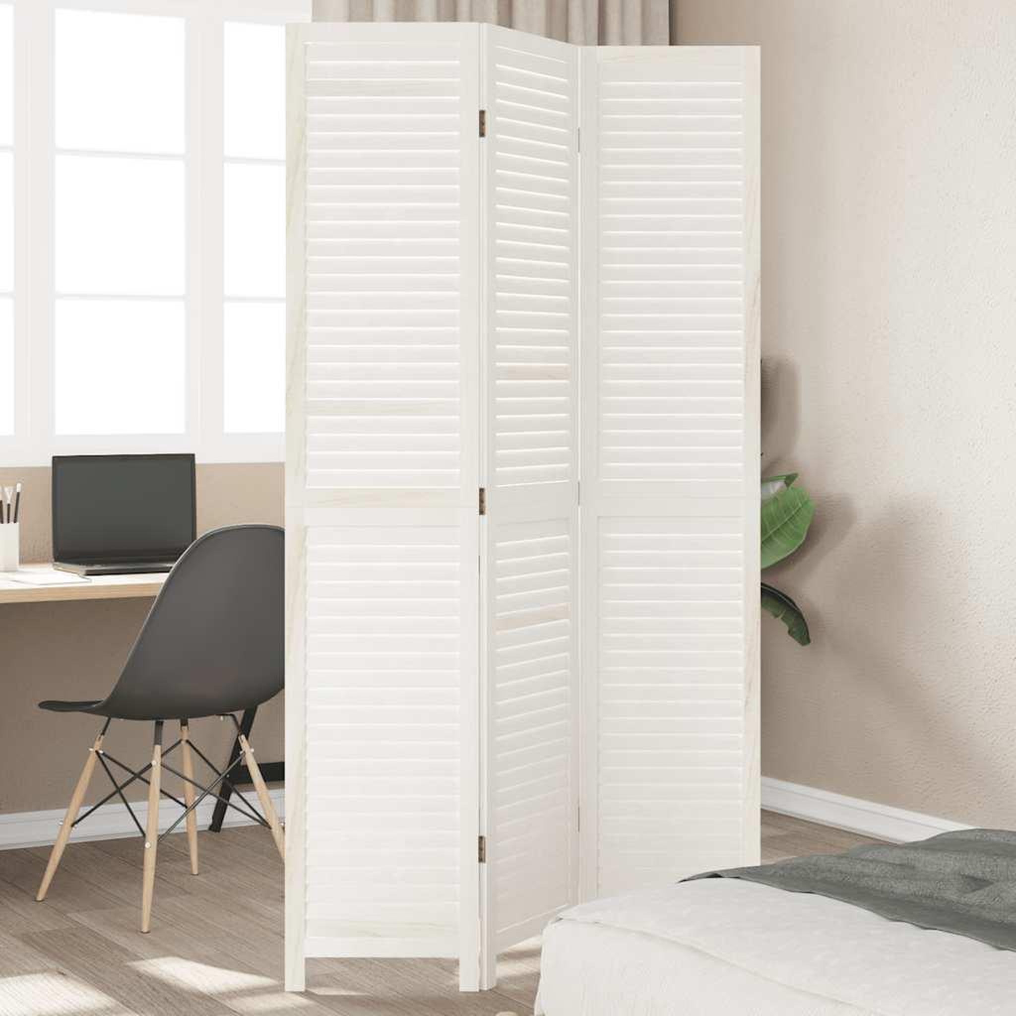 VIDAXL Cloison de separation 3 panneaux blanc bois de paulownia massif