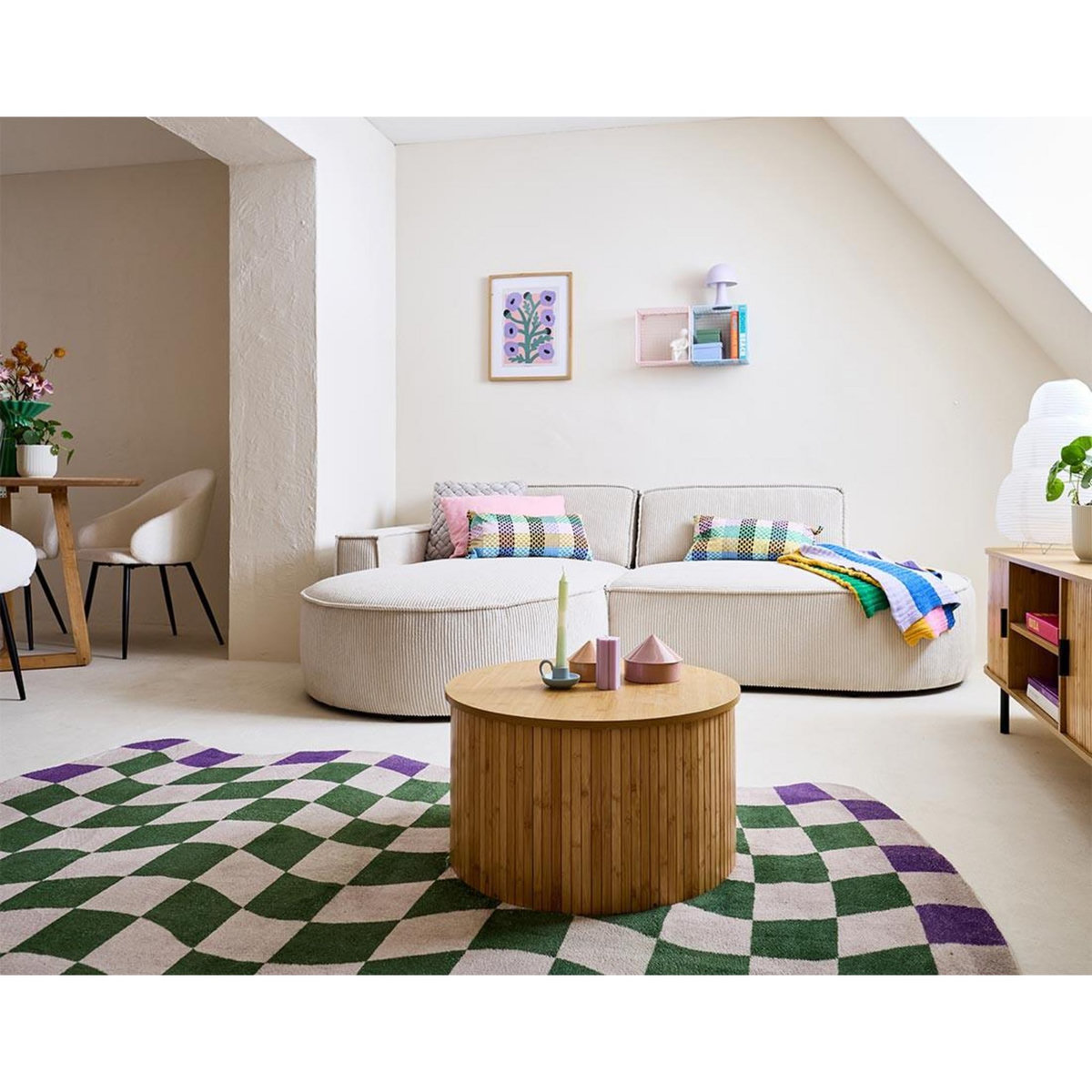 LISA DESIGN Spiaggia - canapé d'angle gauche - forme arrondie - 4 places - en velours côtelé