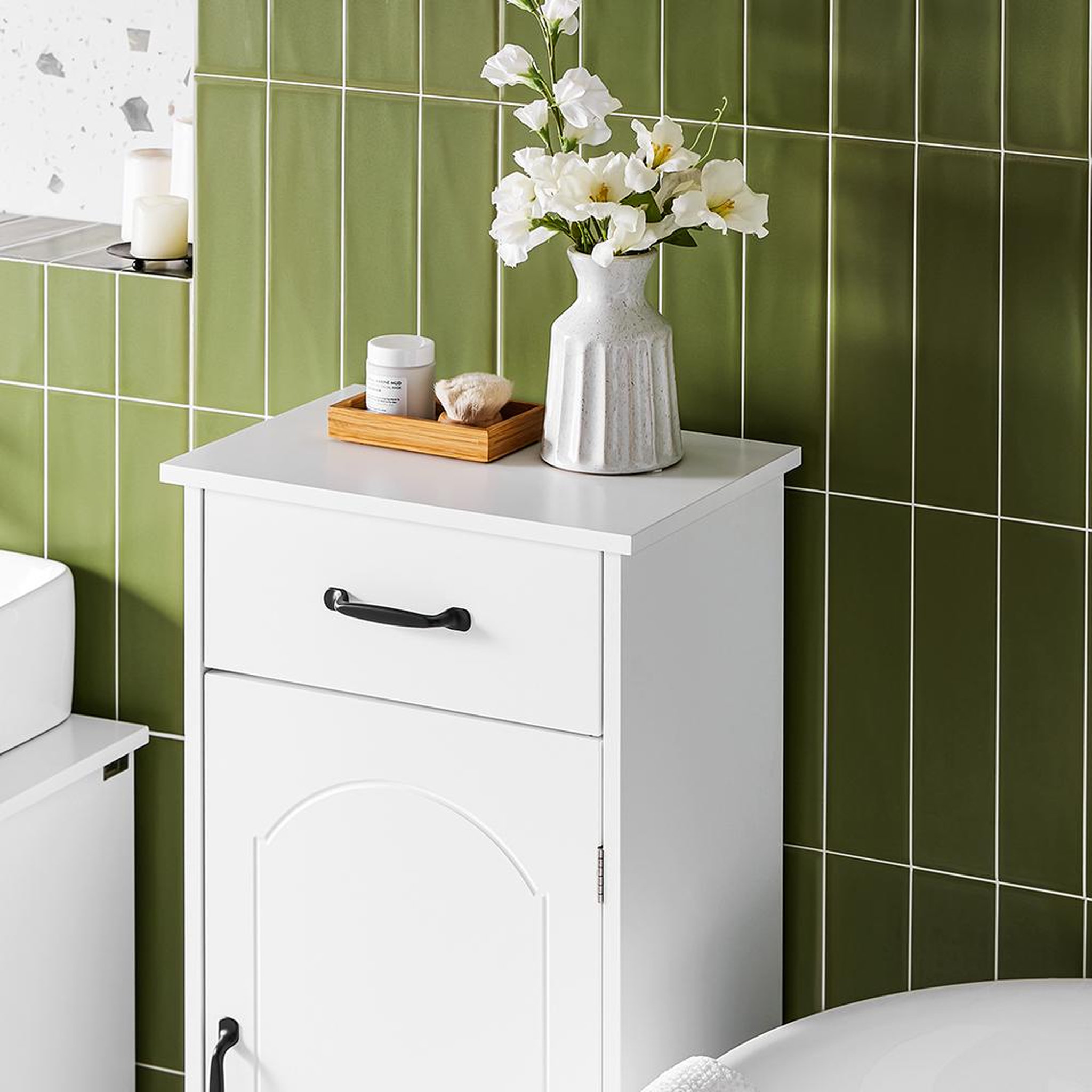 Voir la diapositive 5 : SOBUY SoBuy - Meuble de salle de bain bas avec un tiroir - Blanc - 42x30x93cm - Classique - BZR207-W