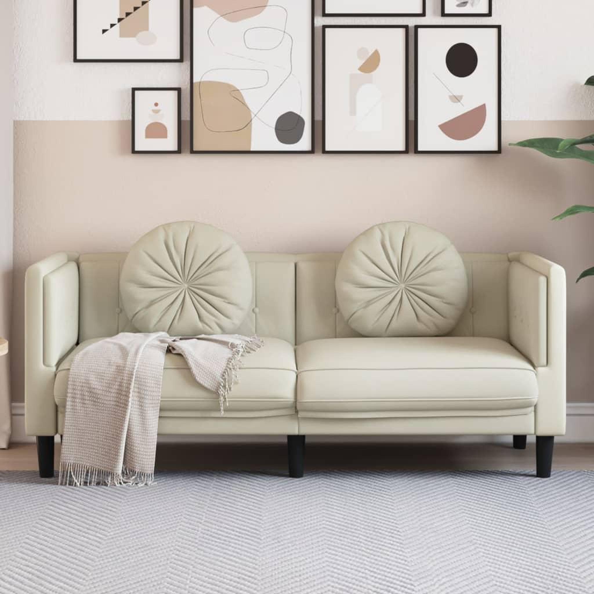 Voir la diapositive 1 : VIDAXL Canape avec coussins 2 places creme velours