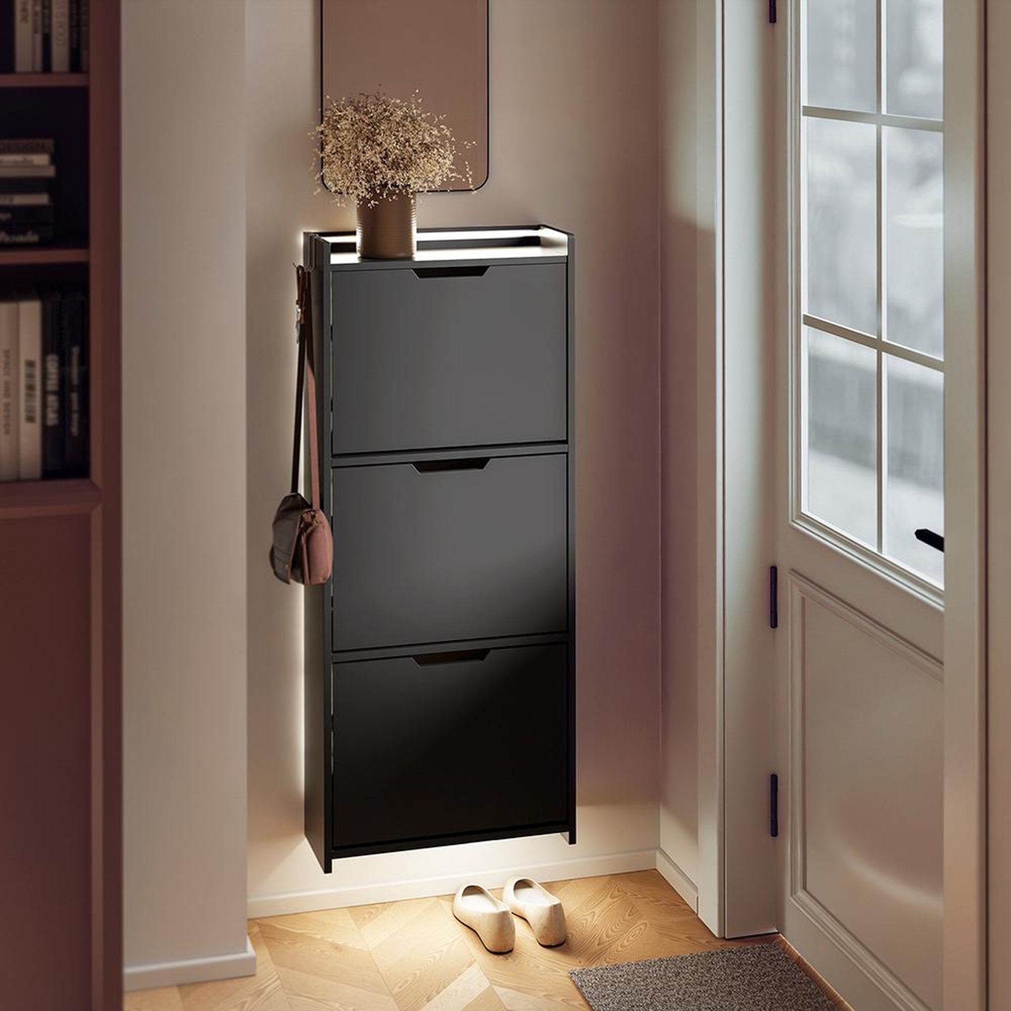 Voir la diapositive 4 : SOBUY Armoire à chaussures Noir 50x19x131cm FSR151-H-E-SCH