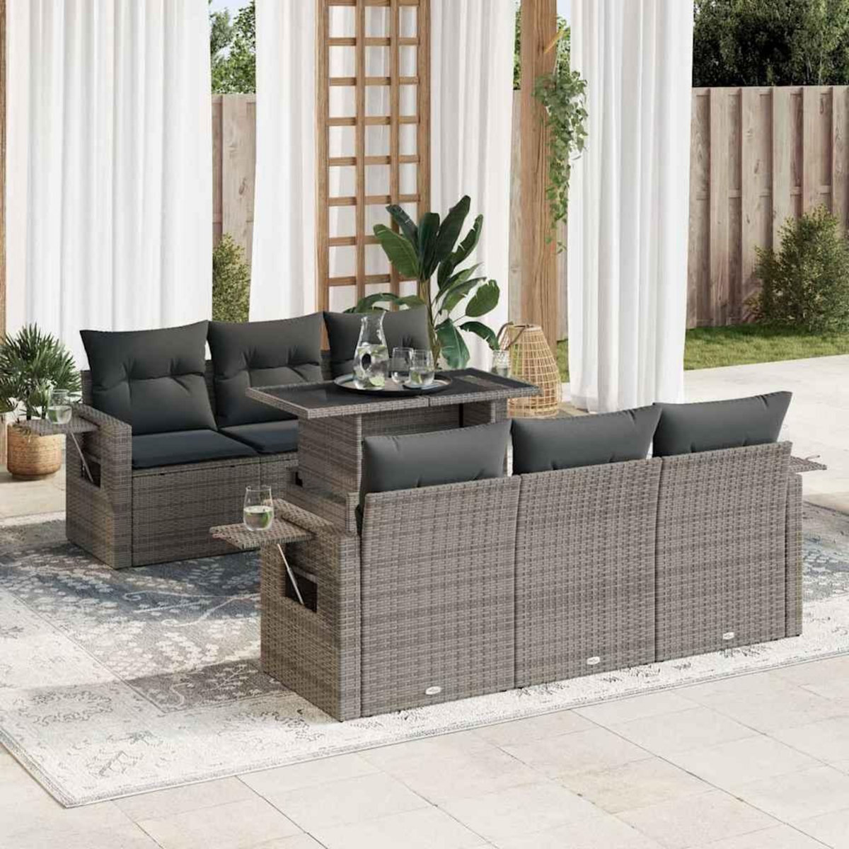 VIDAXL Salon de jardin avec coussins 7 pcs gris resine tressee