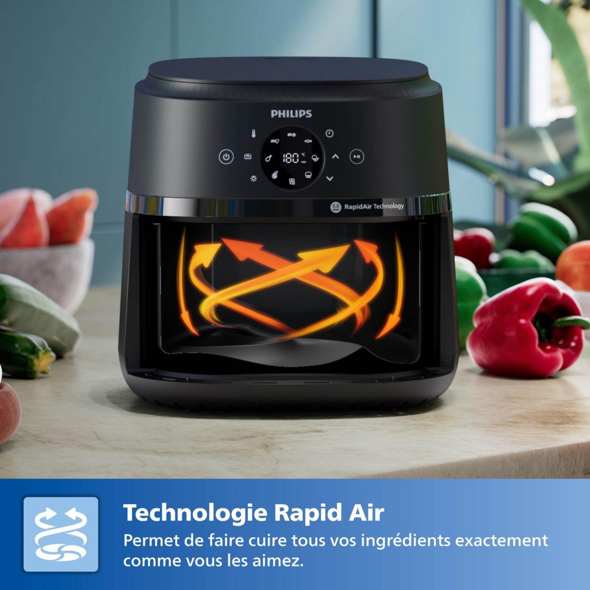 Voir la diapositive 5 : Philips Airfryer NA231/00 Friteuse sans huile avec fenêtre de cuisson Noir/Argent, Série 2000 6.2L