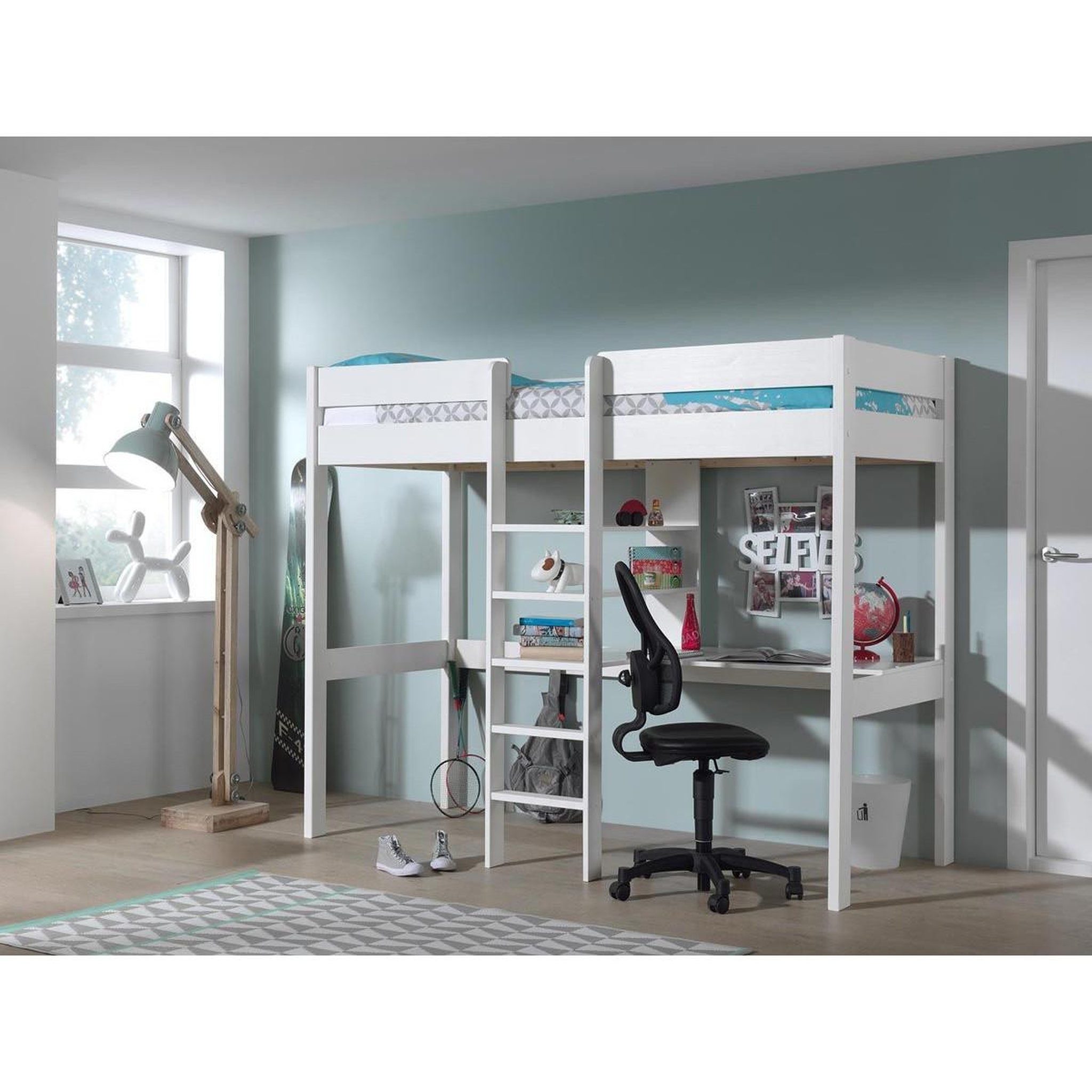 Voir la diapositive 3 : Paris Prix Lit mezzanine & bureau enfant  pino  90x200cm blanc