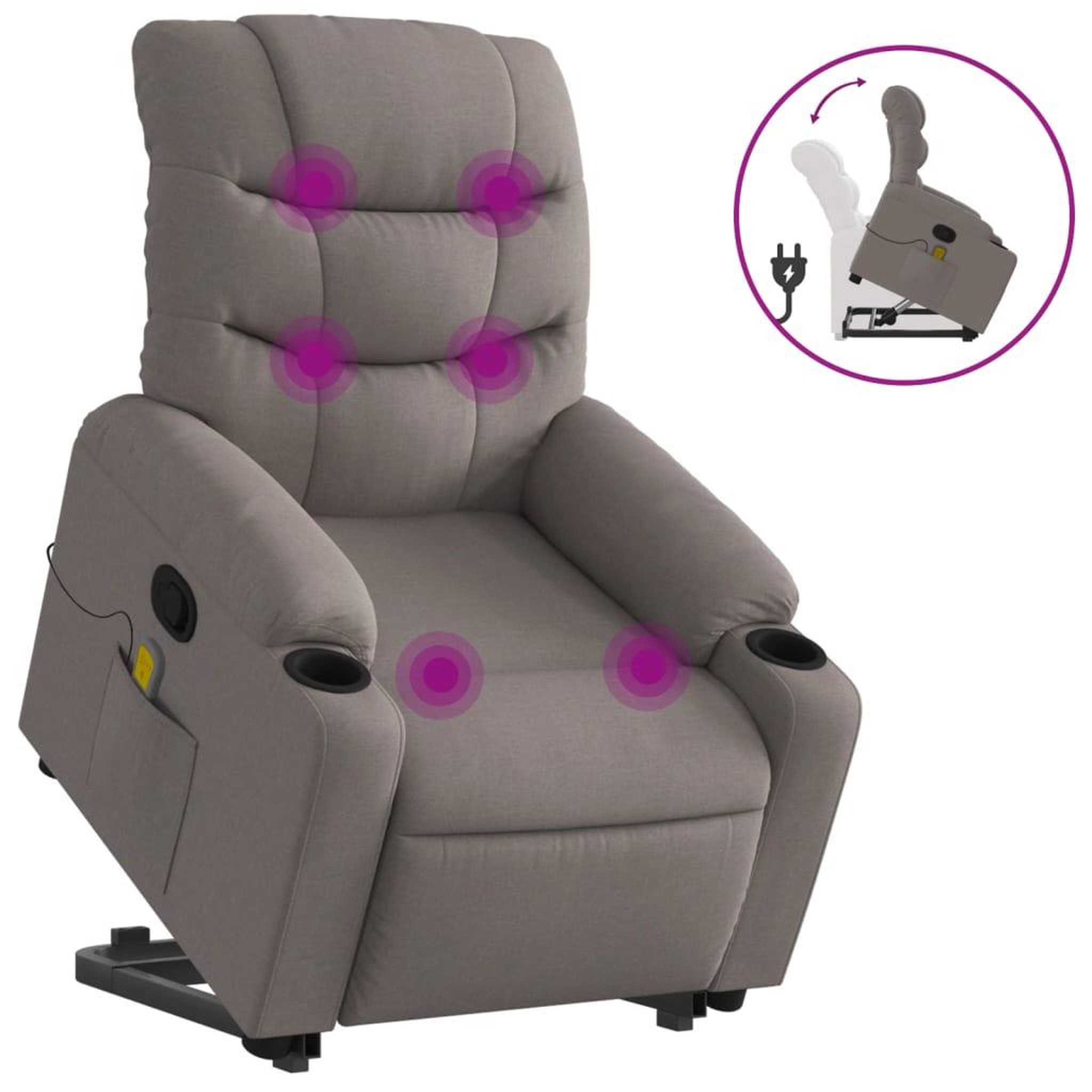 Voir la diapositive 2 : VIDAXL Fauteuil inclinable de massage Taupe Tissu