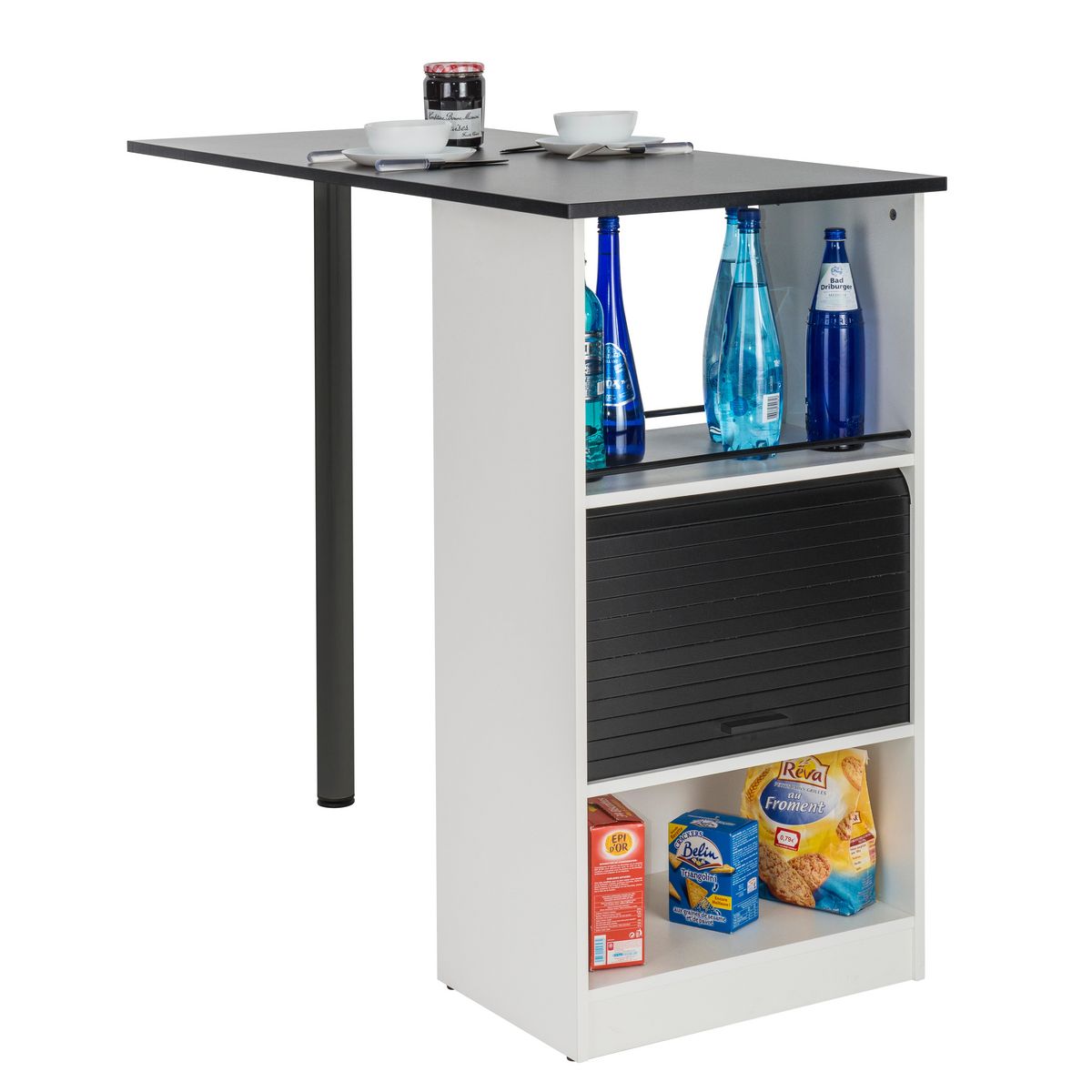 Table comptoir de cuisine avec rangement à rideau L130cm LUCK
