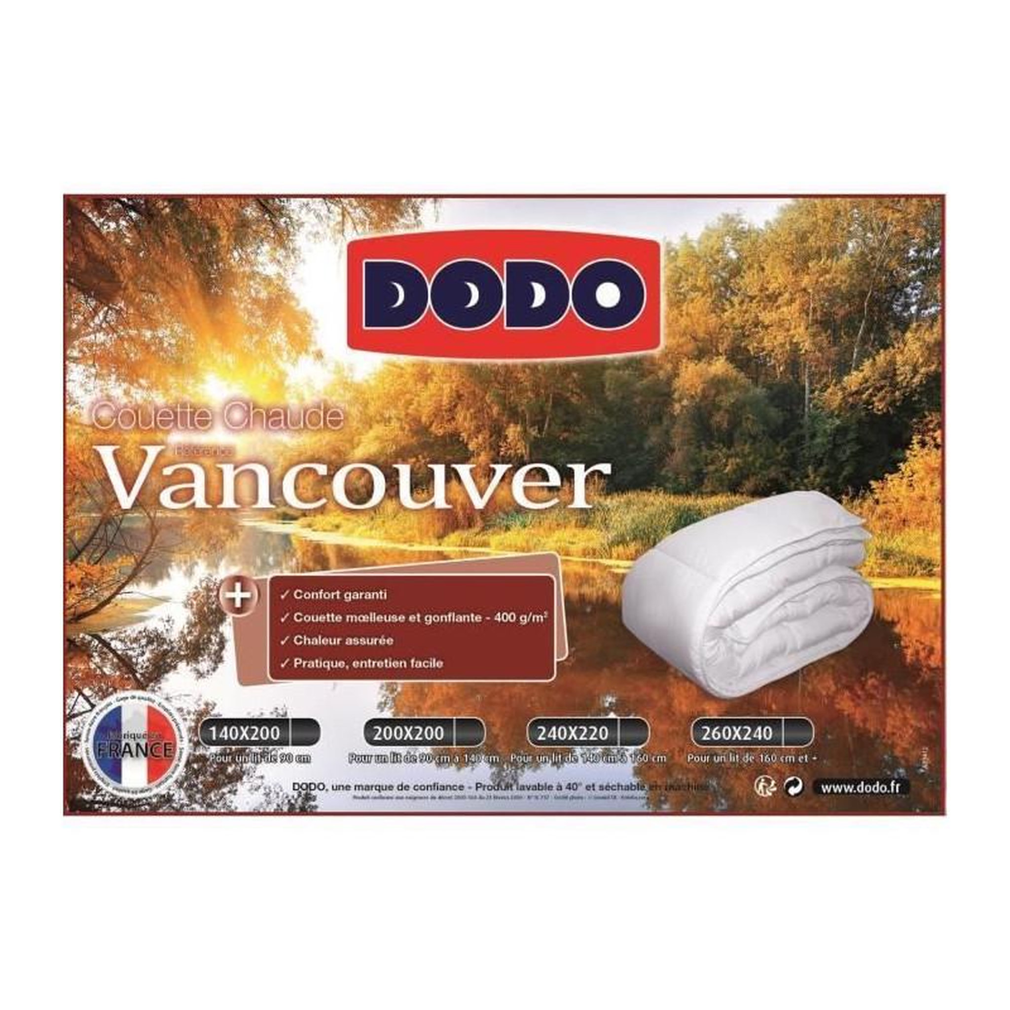 Voir la diapositive 3 : DODO DODO Couette chaude 400gr/m2 VANCOUVER 200x200 cm blanc