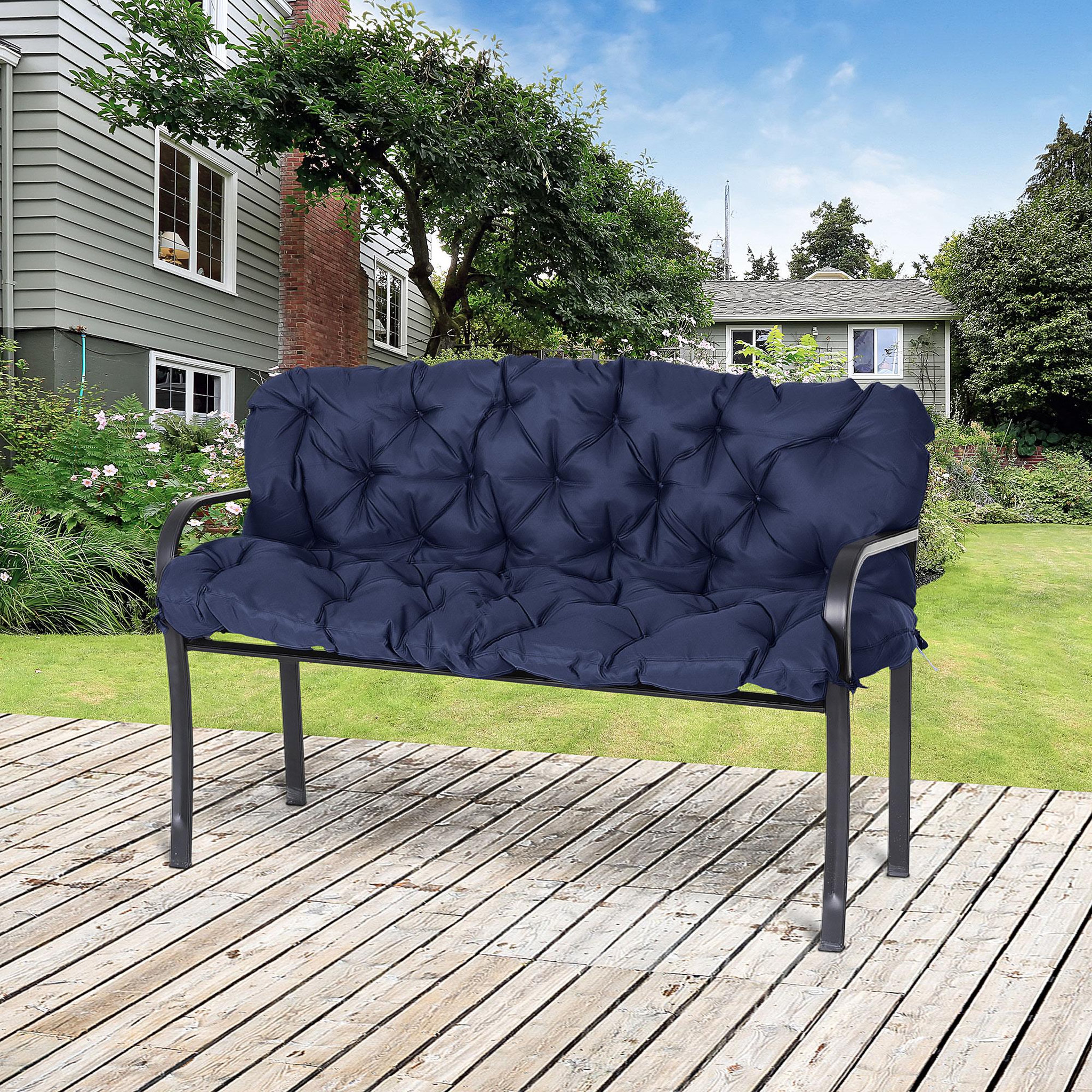 Voir la diapositive 2 : OUTSUNNY Coussin matelas assise dossier pour banc de jardin balancelle canapé 3 places grand confort 150 x 98 x 8 cm bleu