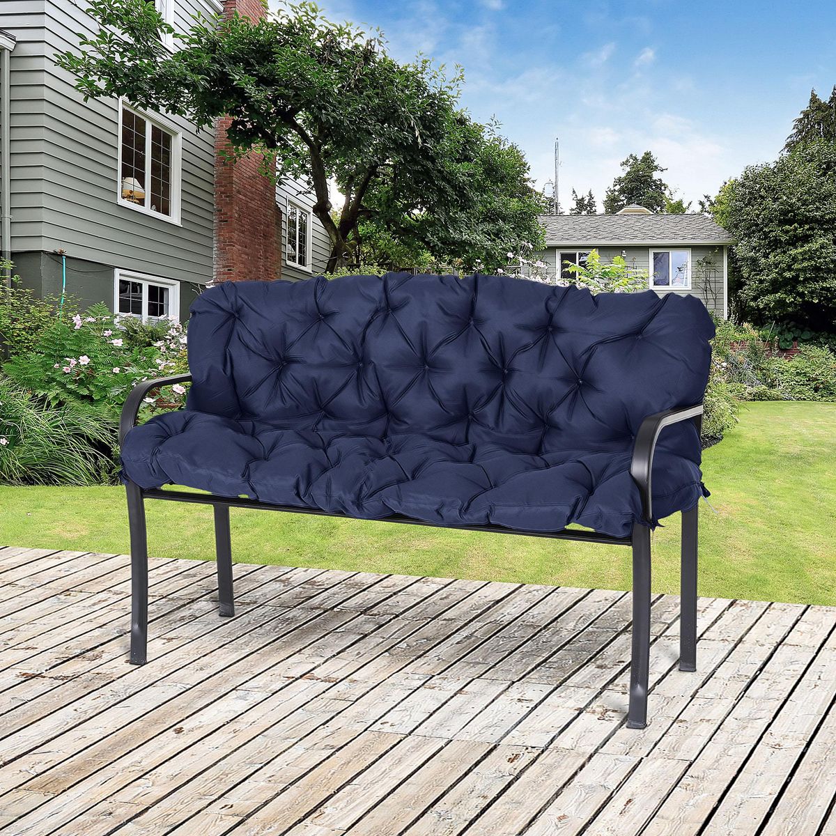 OUTSUNNY Coussin matelas assise dossier pour banc de jardin balancelle canapé 3 places grand confort 150 x 98 x 8 cm bleu