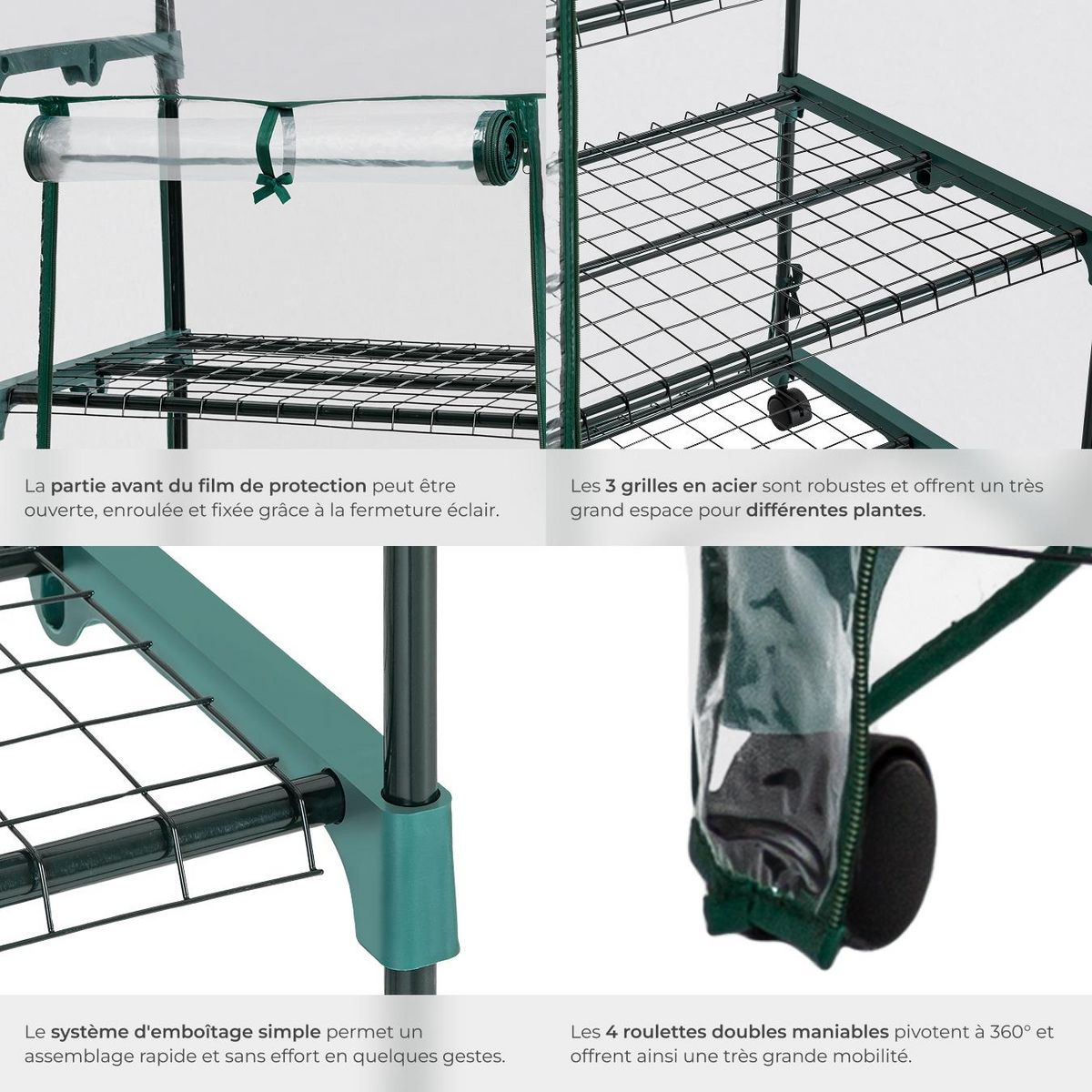 tectake Serre de balcon 0,36 m³ sur roulettes blanc transparent