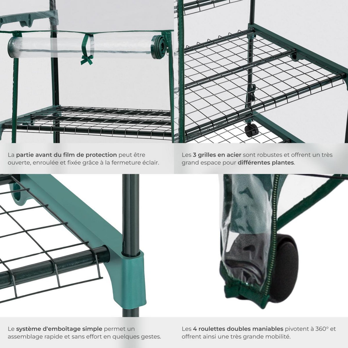 tectake Serre de balcon 0,36 m³ sur roulettes blanc transparent