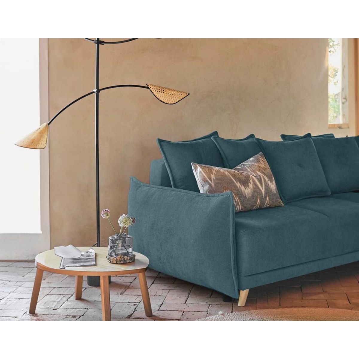 BEST MOBILIER Lena - canapé d'angle droit convertible - 5 places - bleu canard - style scandinave - bleu canard