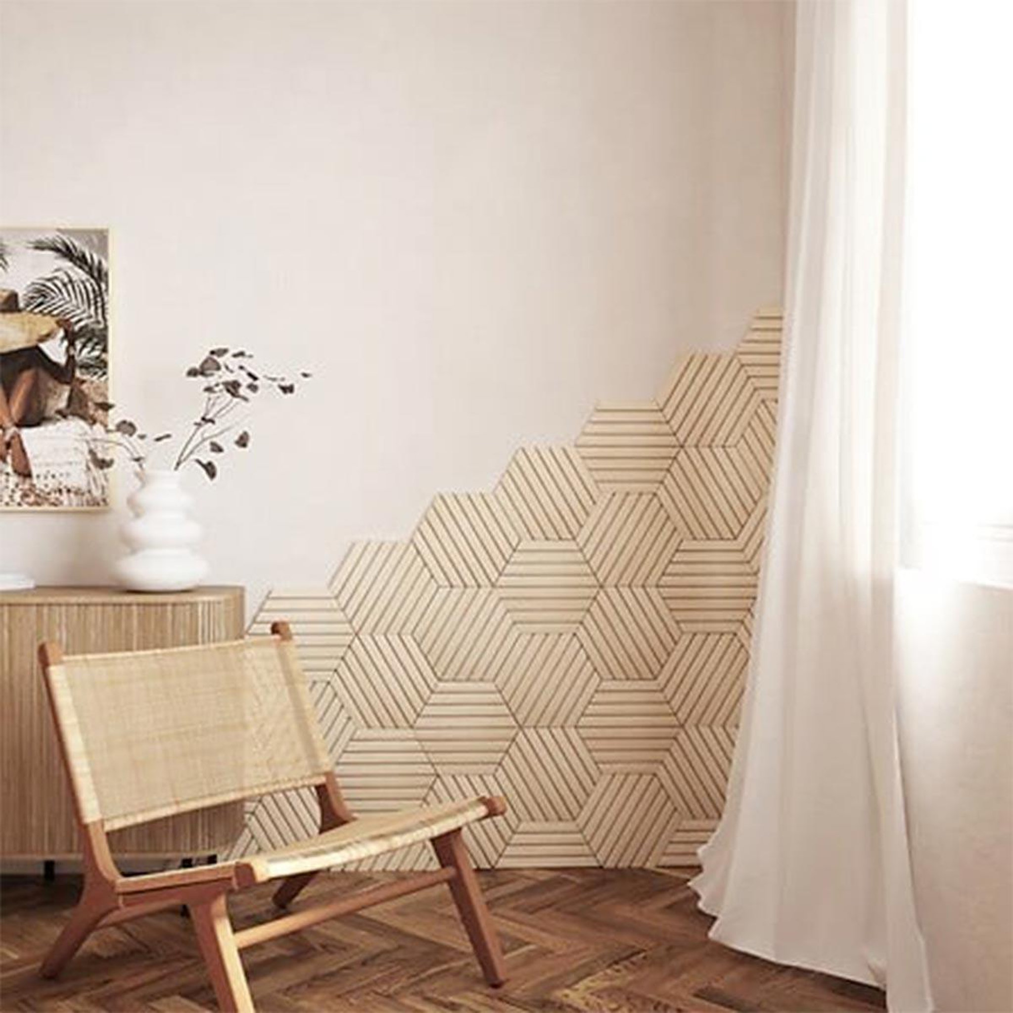 Voir la diapositive 5 : ATMOSPHERA Lot de 3 panneaux déco hexagonal  colva  30x26cm beige