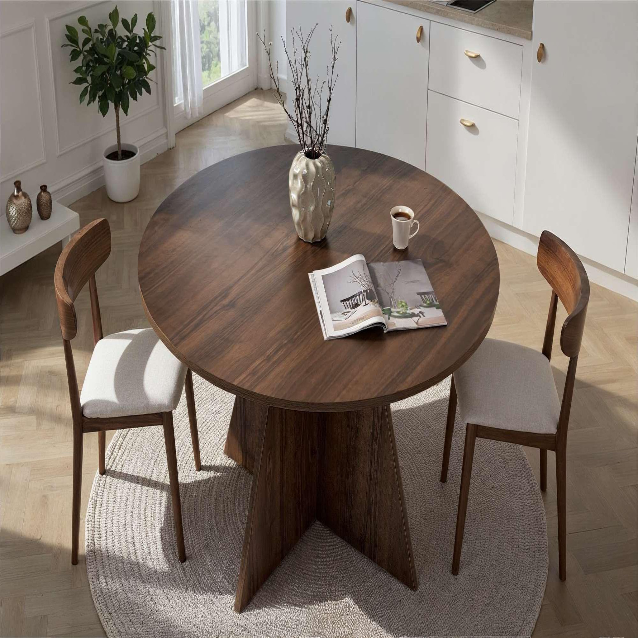 Voir la diapositive 3 : Habitat et Jardin Table à manger en bois  Virella  - 120 x 120 x 75 cm - Noyer